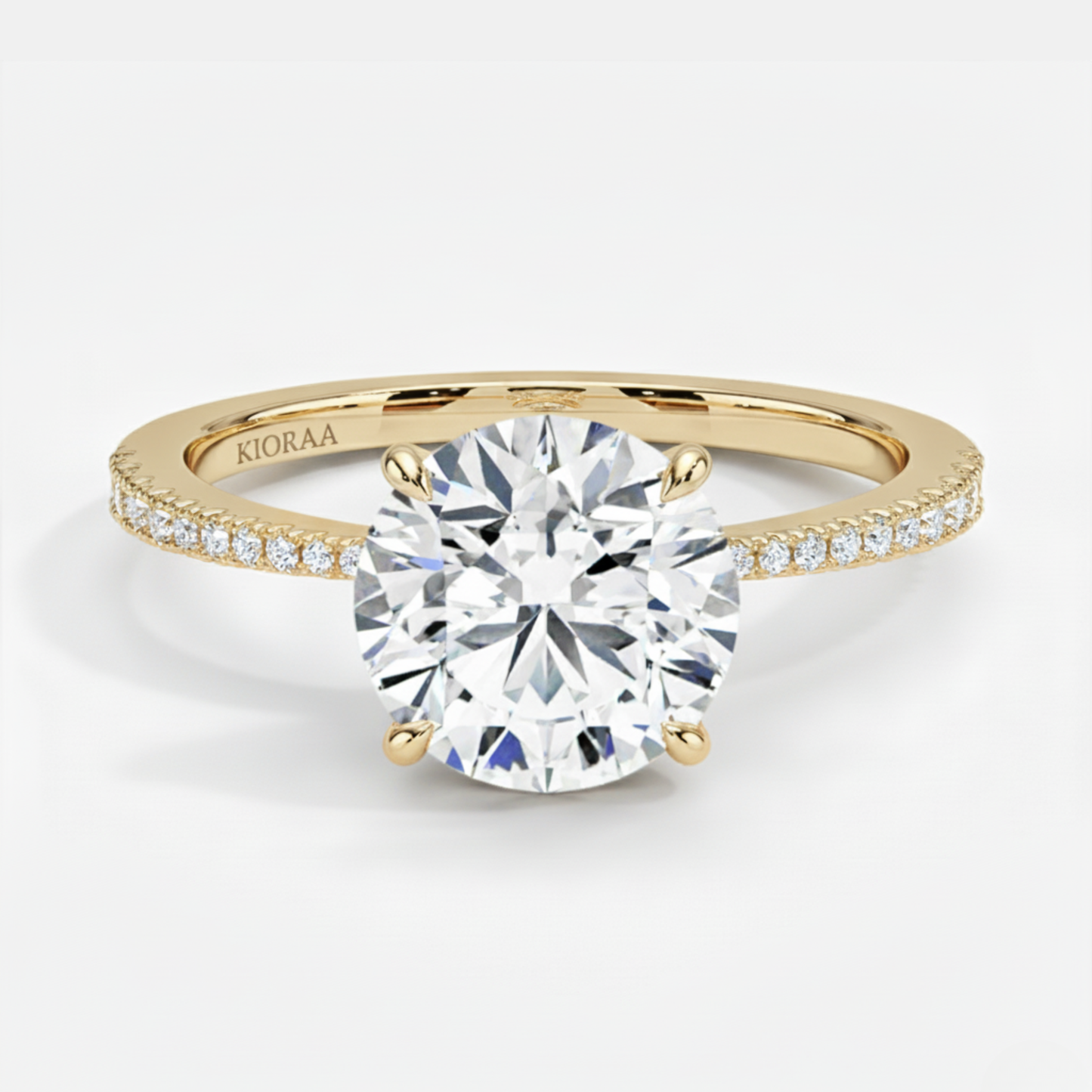 Round Petal Pave Setting Engagement Ring