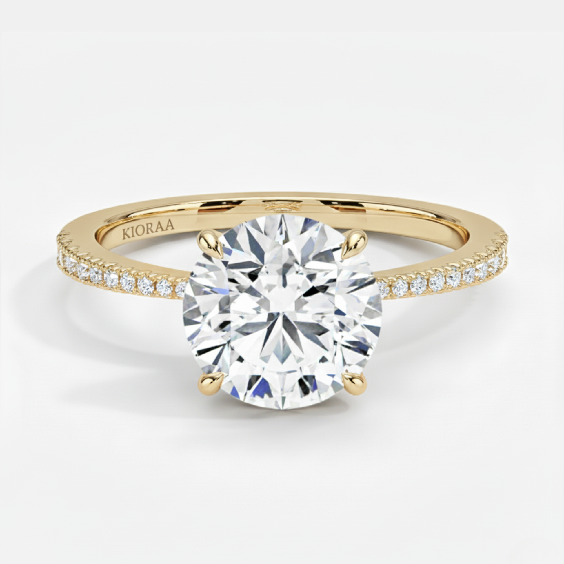 Round Petal Pave Setting Engagement Ring
