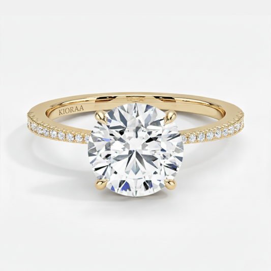 Round Petal Pave Setting Engagement Ring