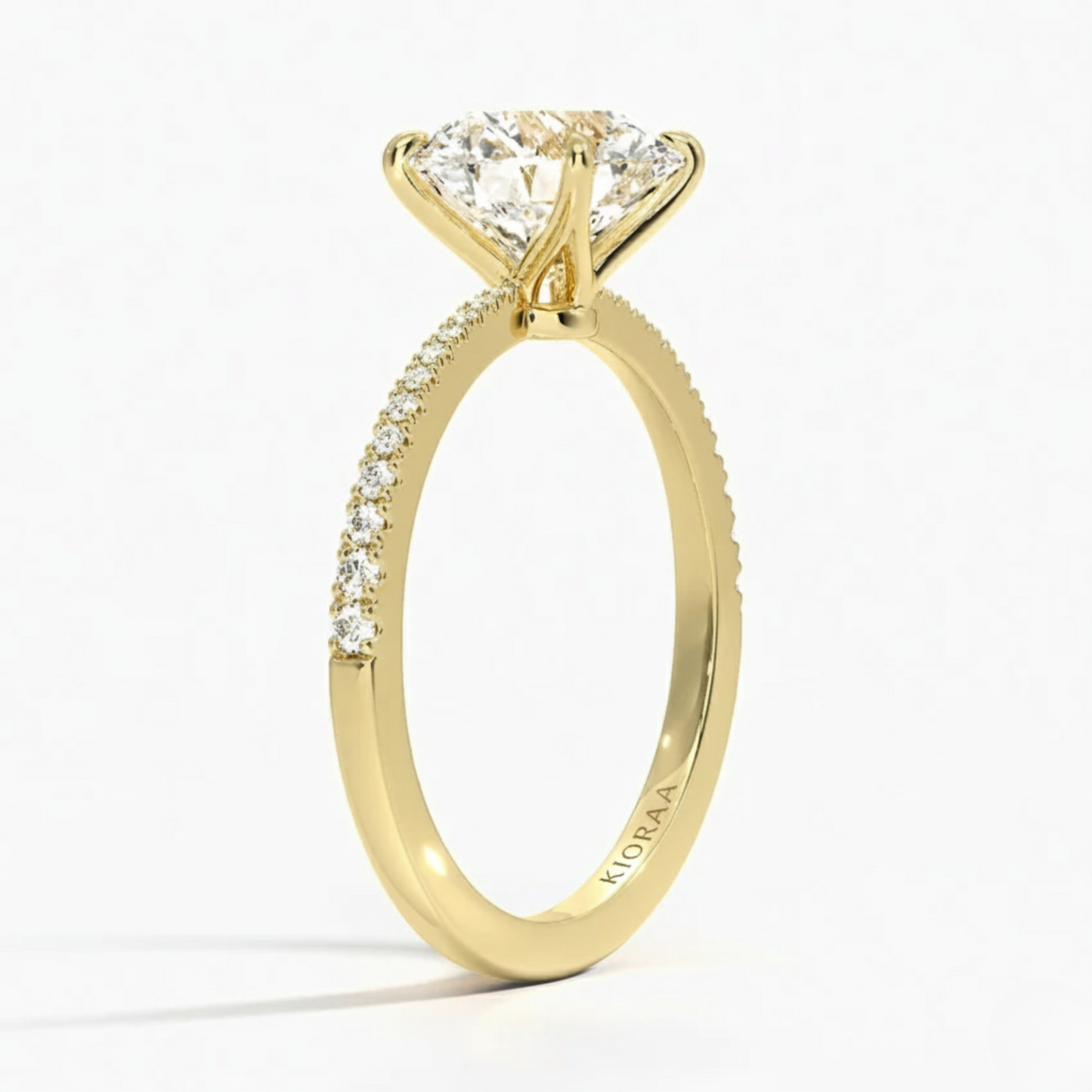 Round Petal Pave Setting Engagement Ring