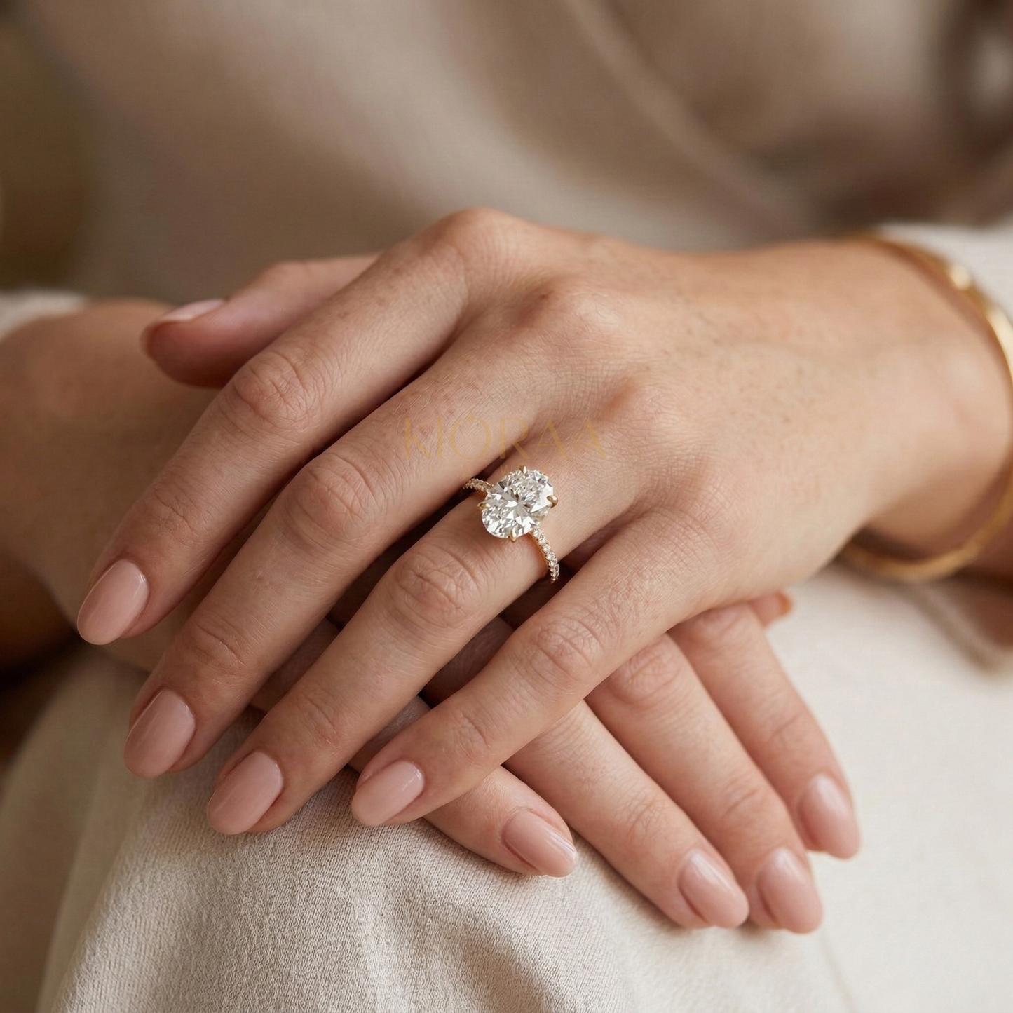 Oval Petal Pave Setting Engagement Ring