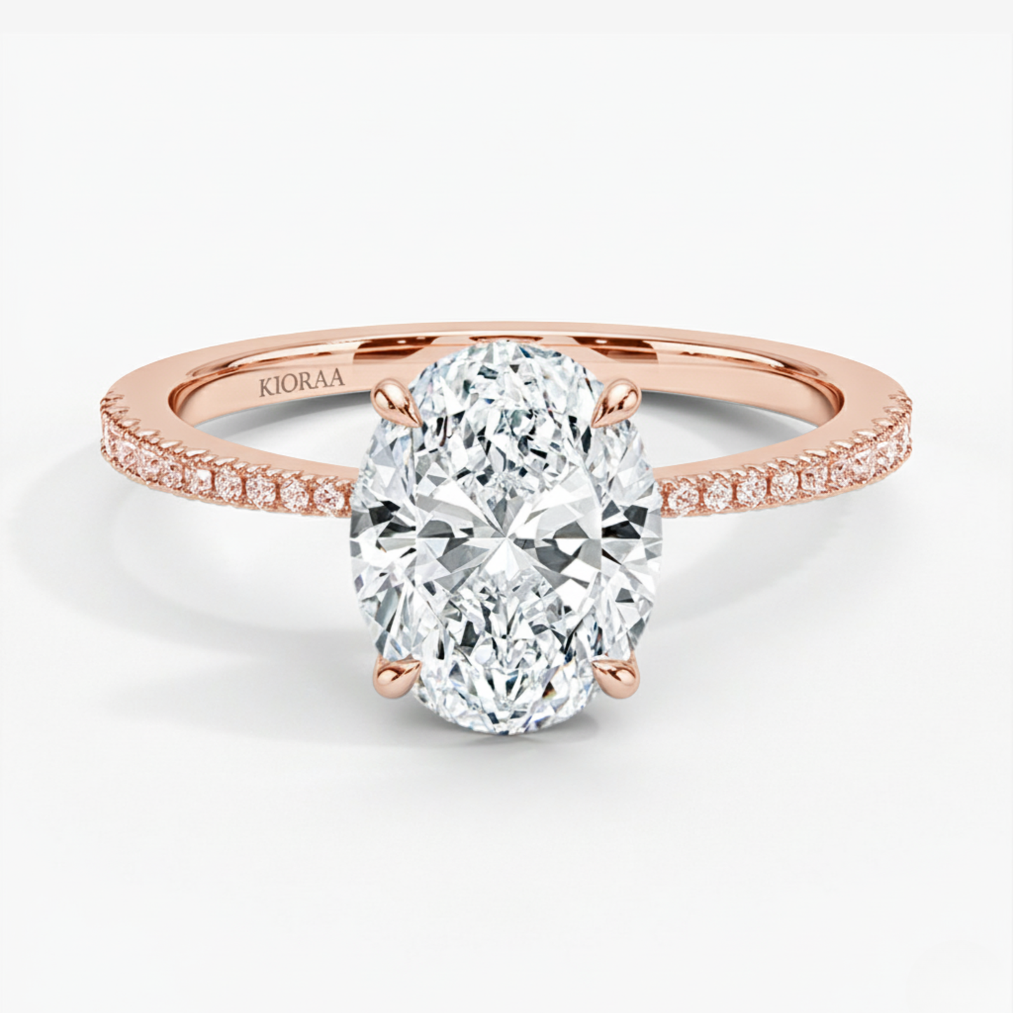 Oval Petal Pave Setting Engagement Ring