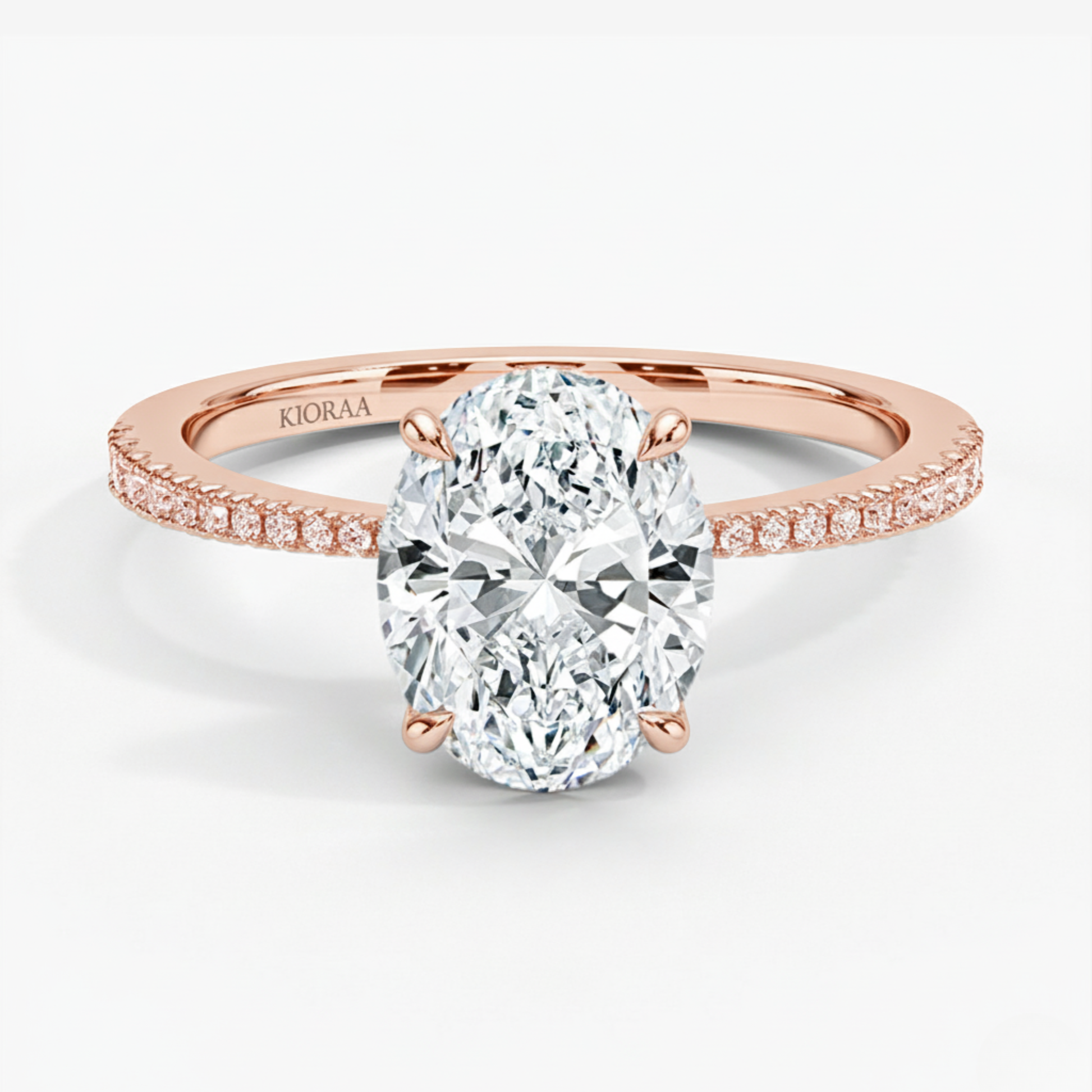 Oval Petal Pave Setting Engagement Ring