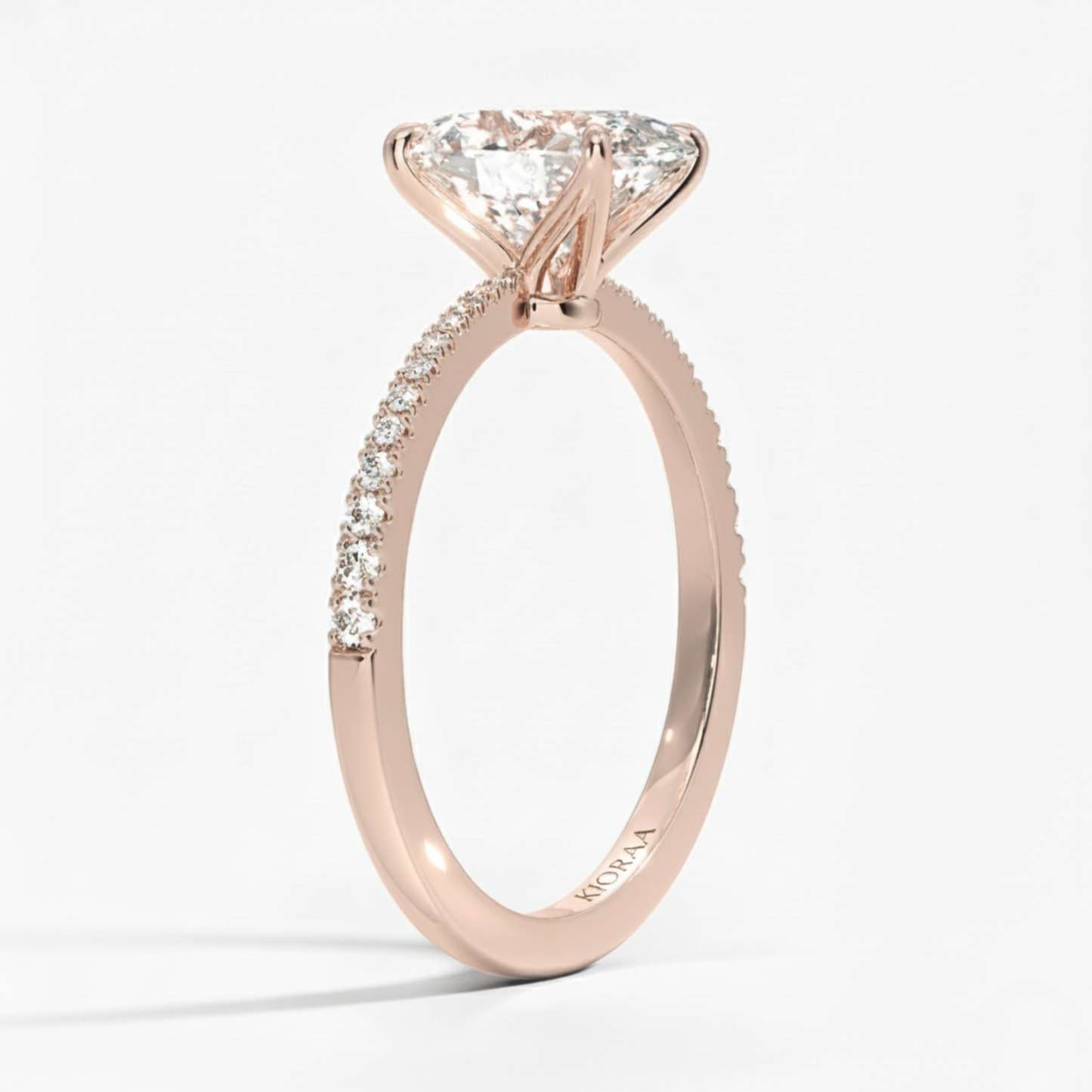 Oval Petal Pave Setting Engagement Ring