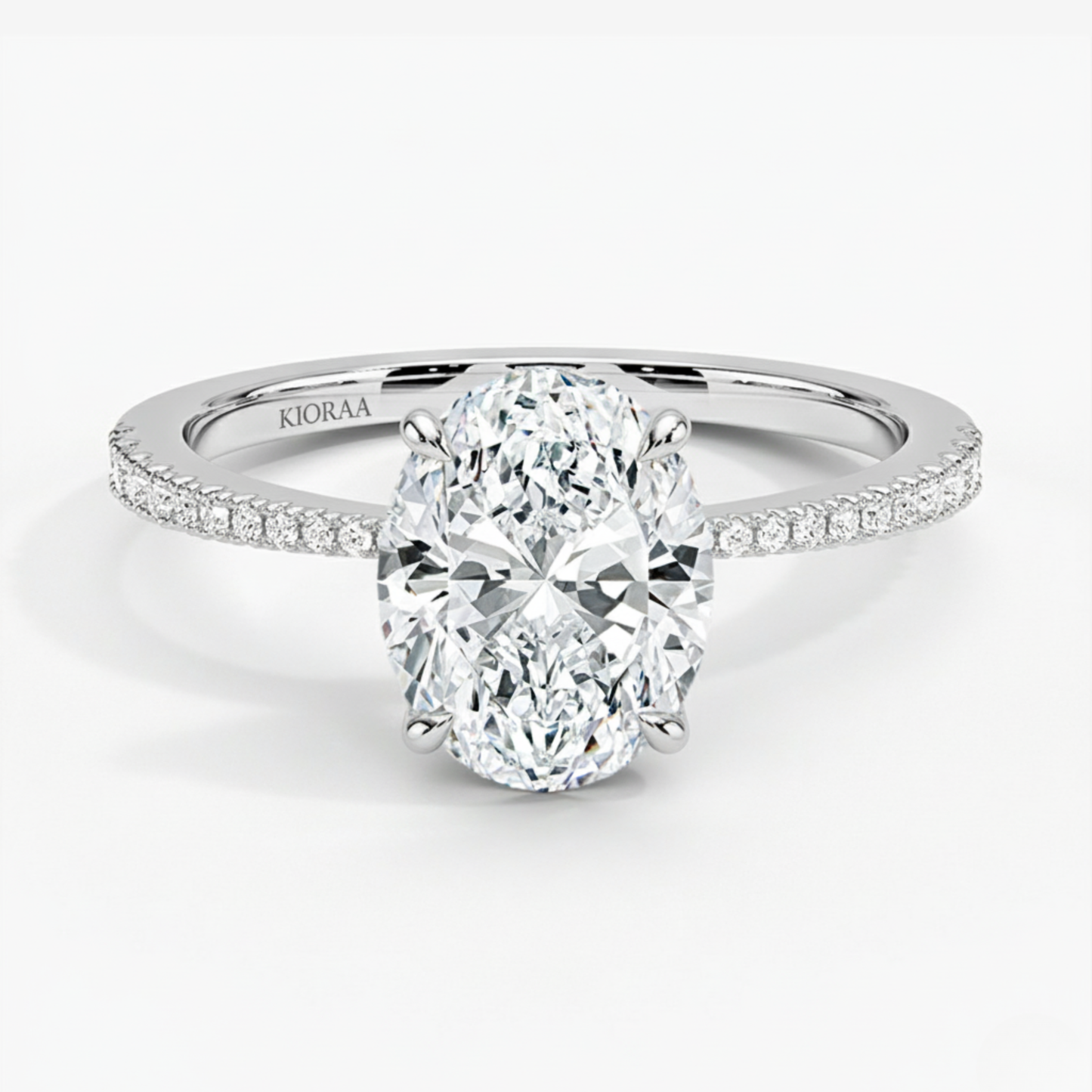 Oval Petal Pave Setting Engagement Ring