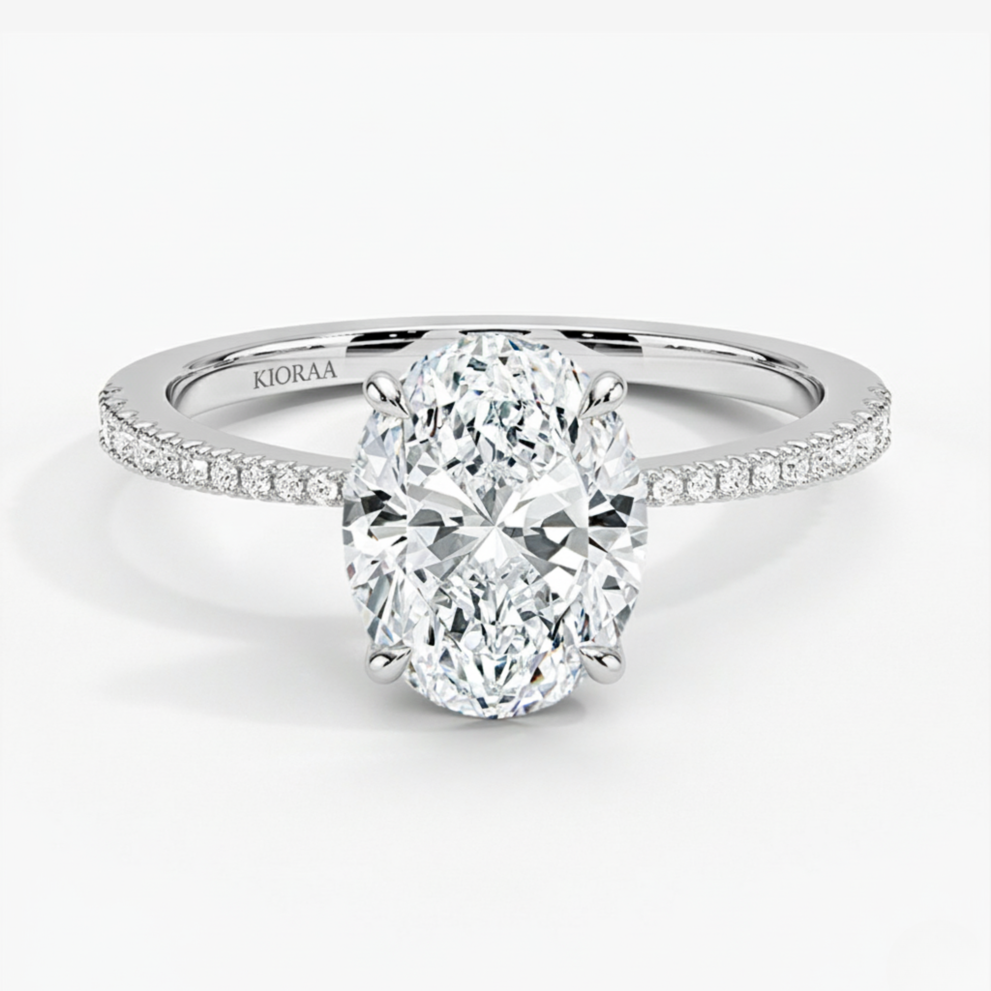 Oval Petal Pave Setting Engagement Ring
