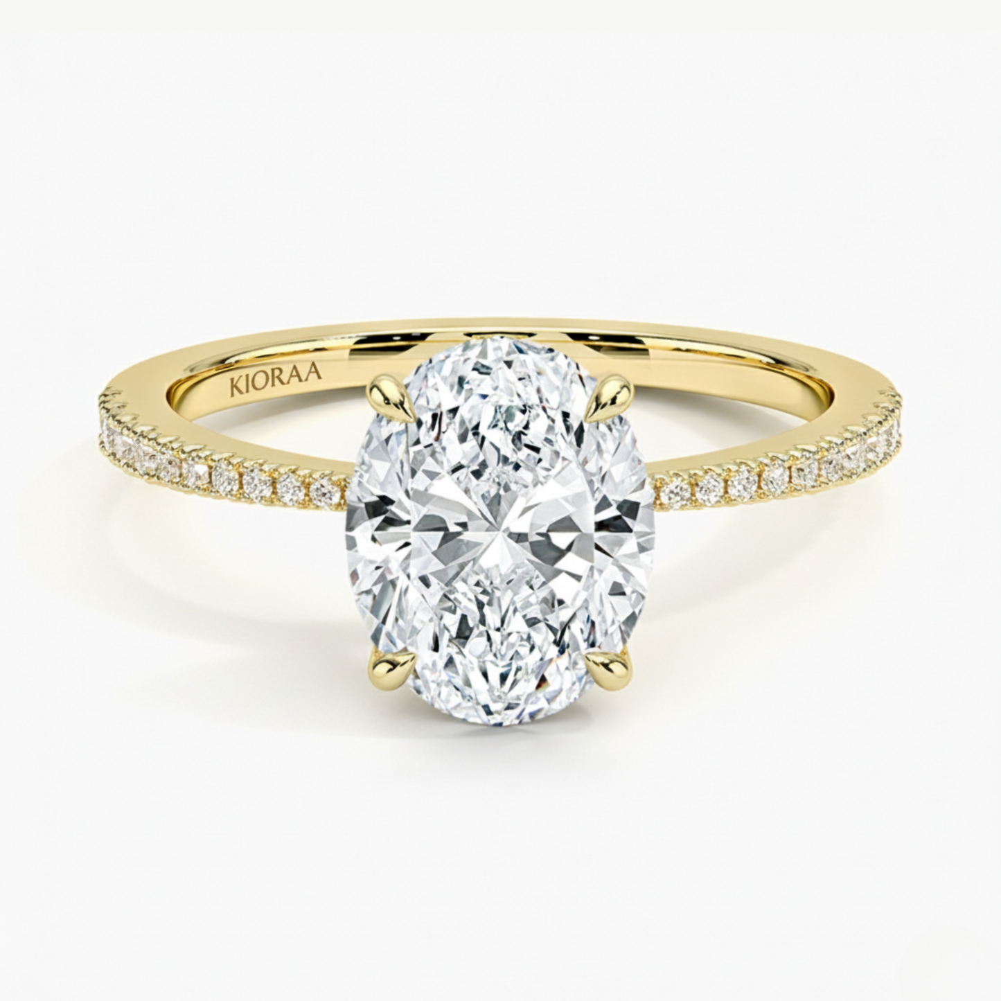 Oval Petal Pave Setting Engagement Ring