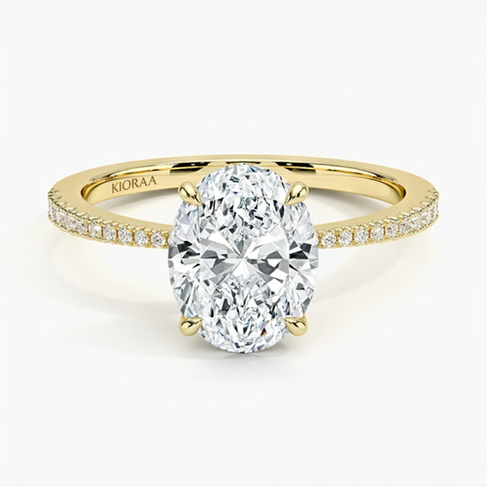 Oval Petal Pave Setting Engagement Ring