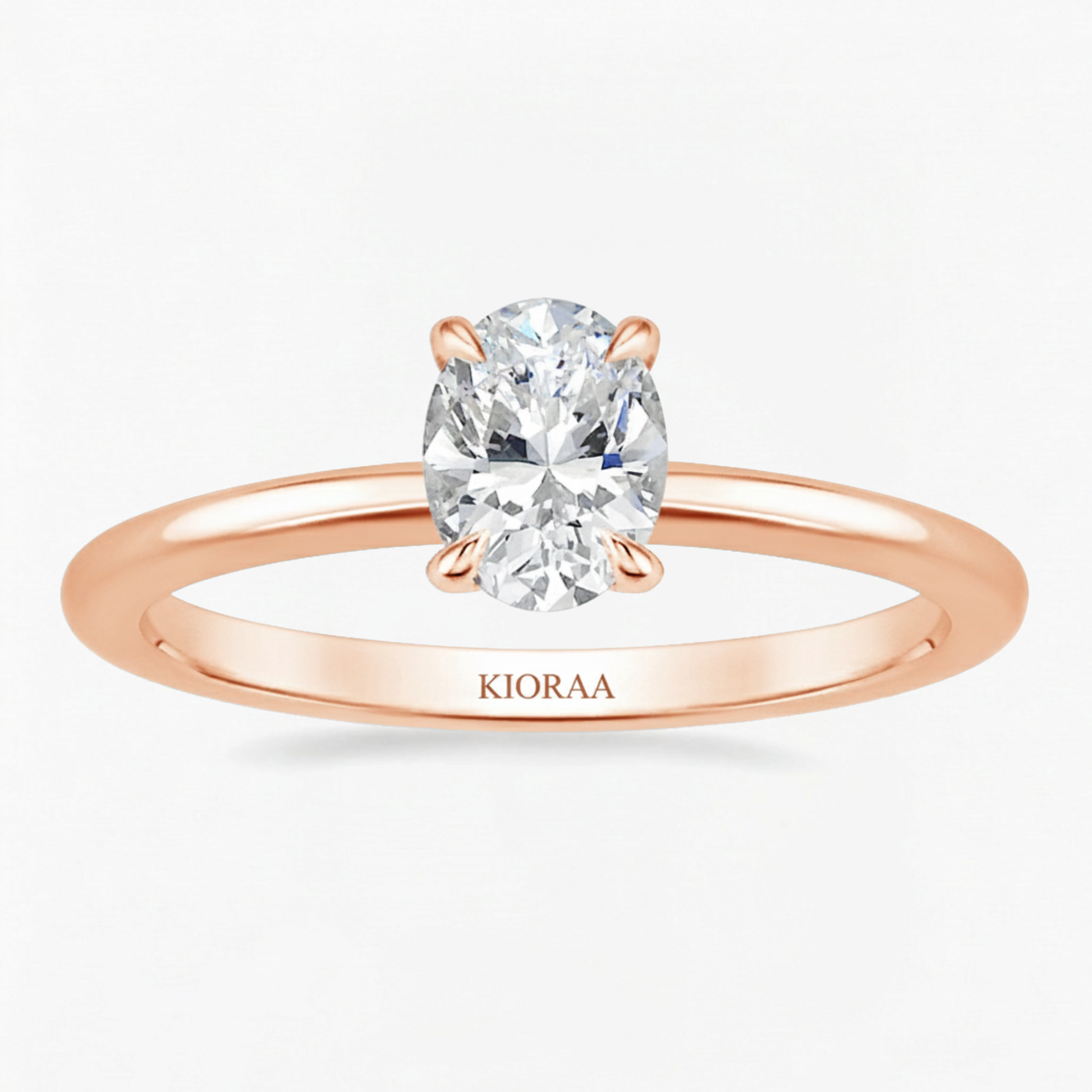 Classic Petal Oval Solitaire Ring with Simple Round Eternity Band