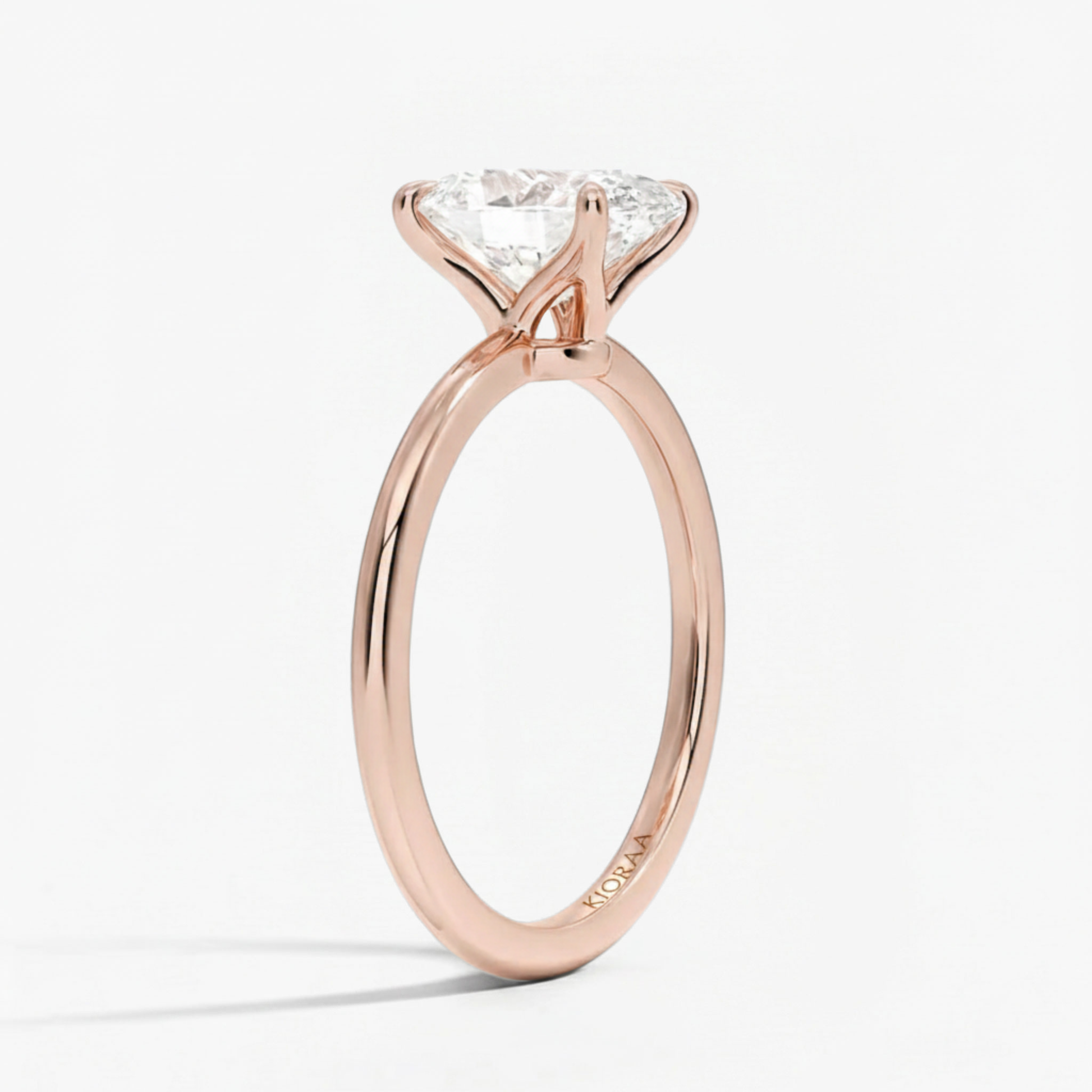 Classic Petal Oval Solitaire Ring with Simple Round Eternity Band