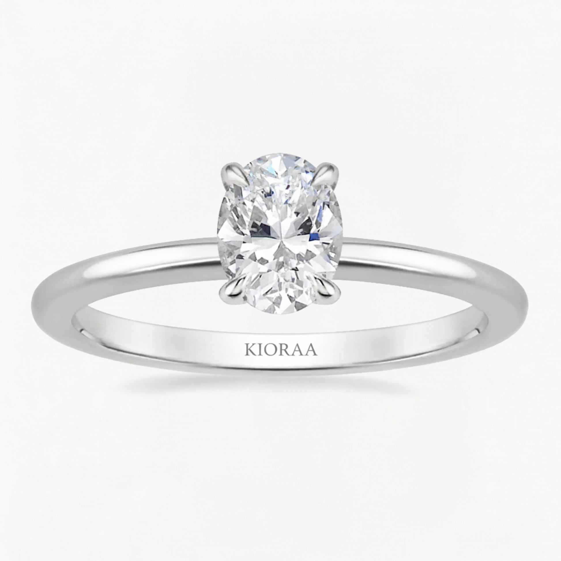 Classic Petal Oval Solitaire Ring with Simple Round Eternity Band
