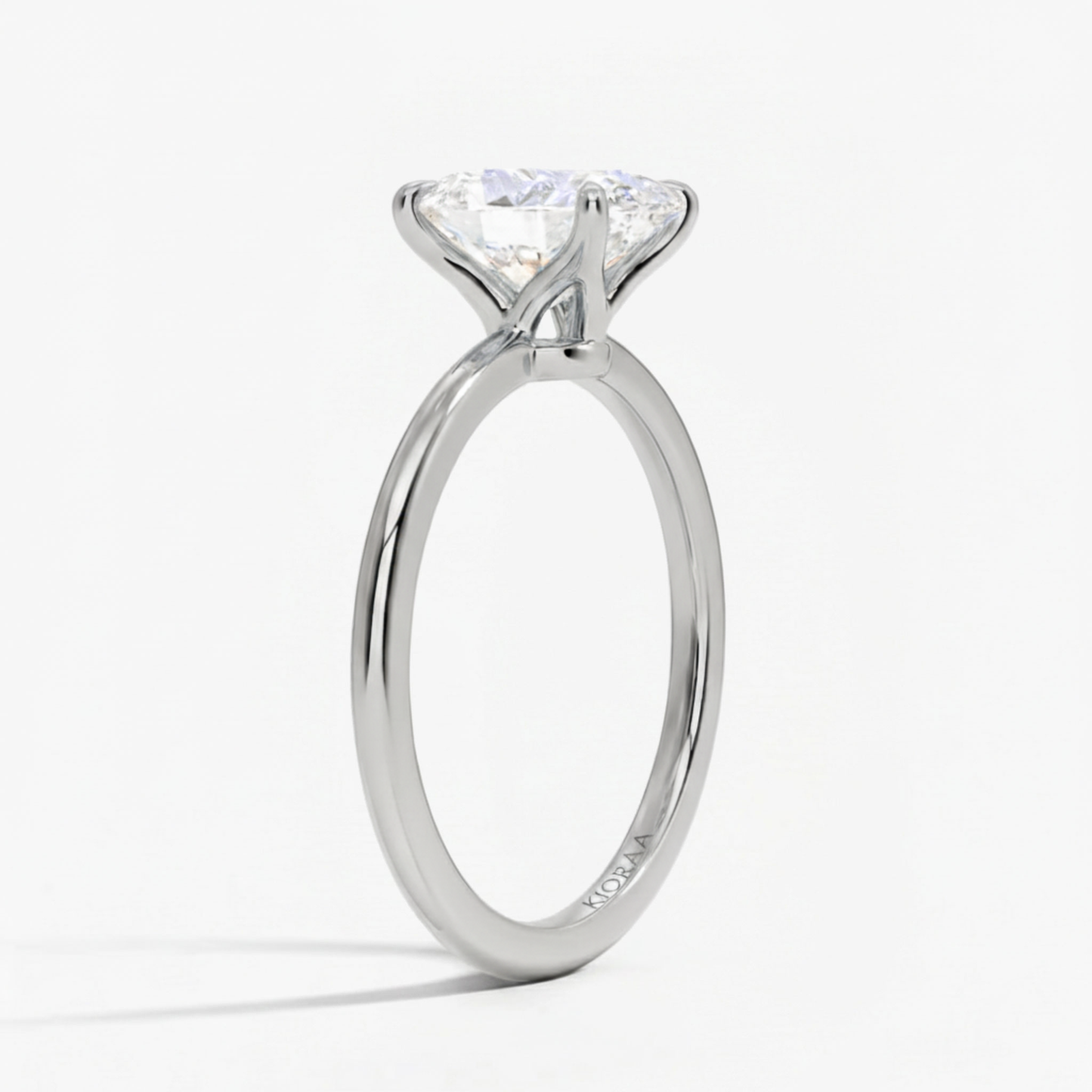 Classic Petal Oval Solitaire Ring with Simple Round Eternity Band