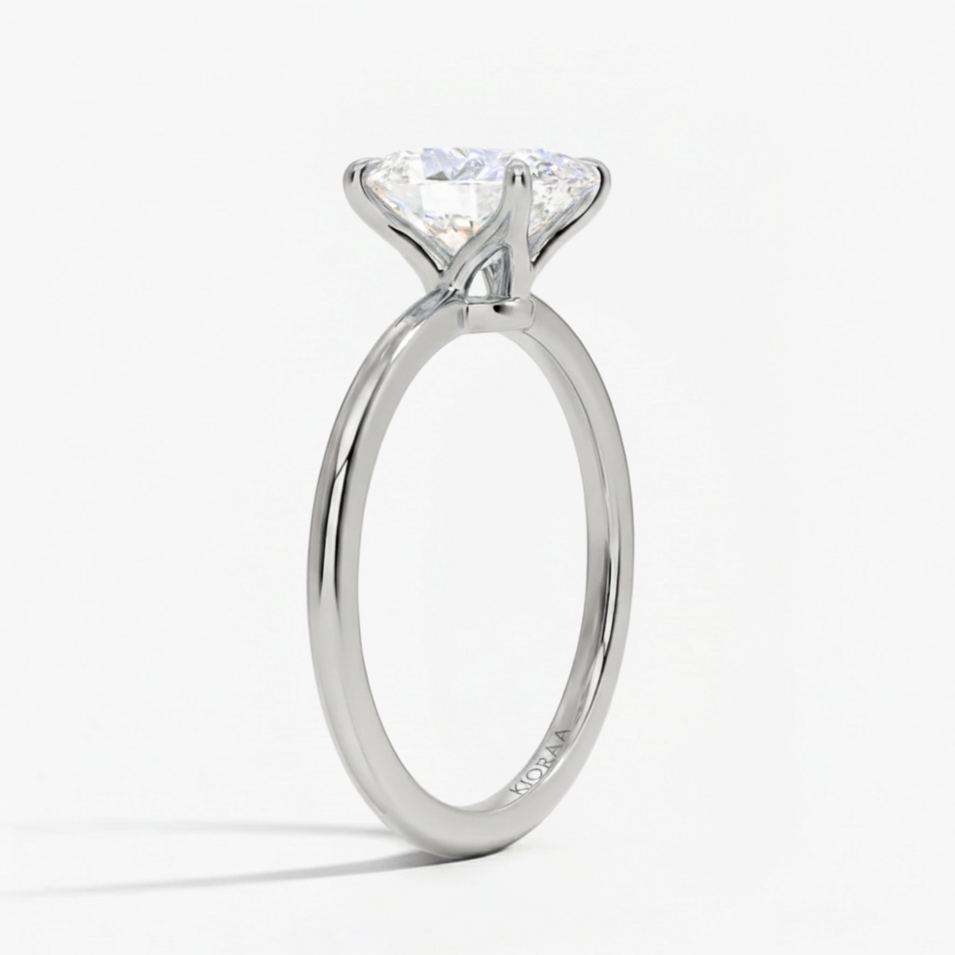Classic Petal Oval Solitaire Ring with Simple Round Eternity Band