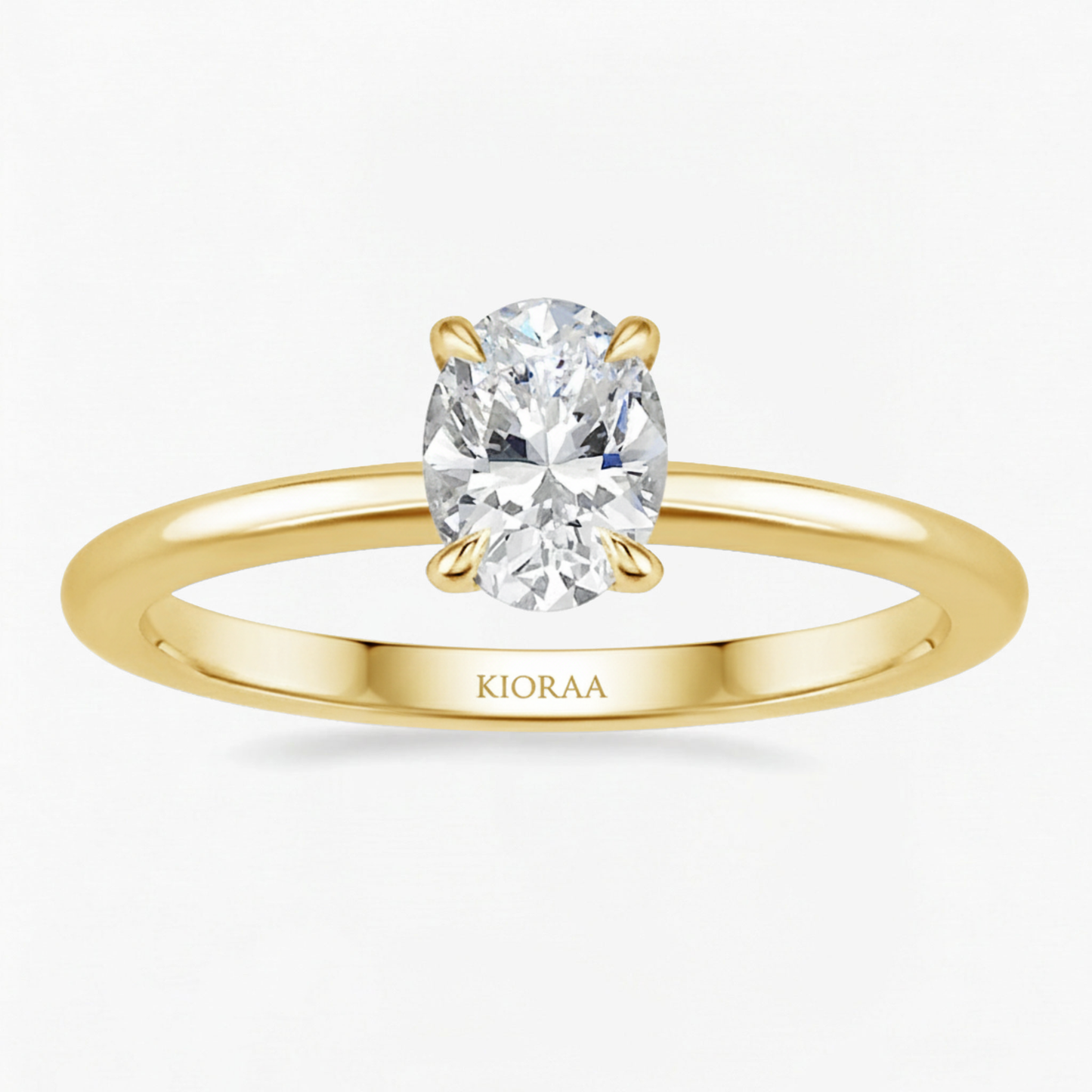 Classic Petal Oval Solitaire Ring with Simple Round Eternity Band