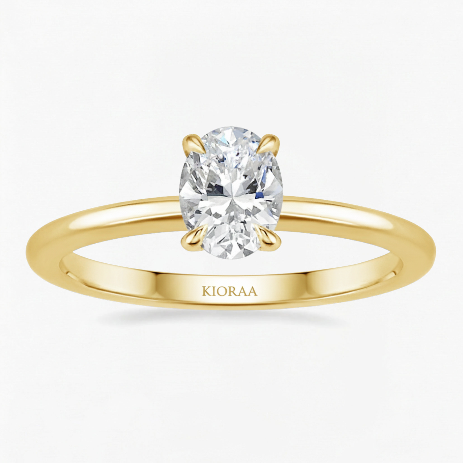 Classic Petal Oval Solitaire Ring with Simple Round Eternity Band