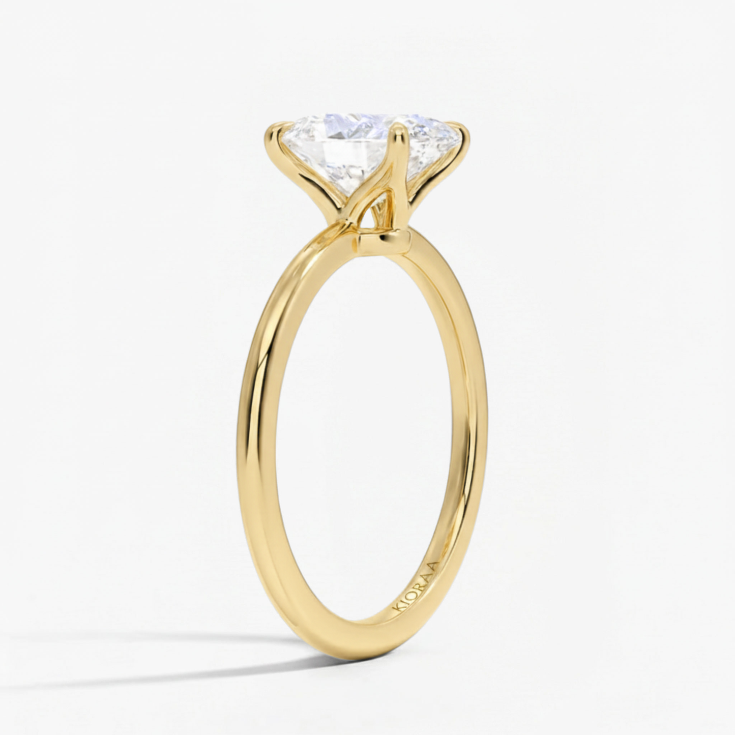 Classic Petal Oval Solitaire Ring with Simple Round Eternity Band