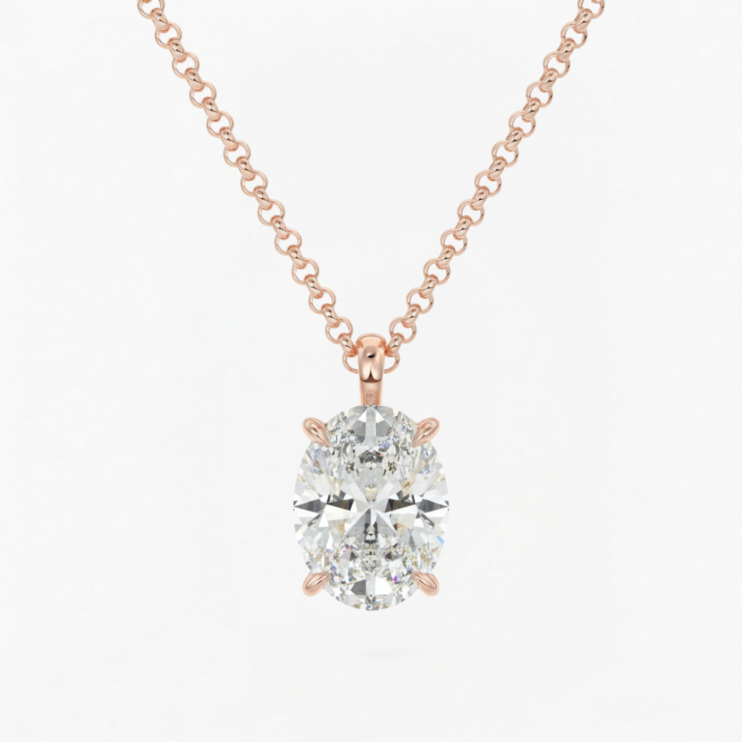 Classic Simple Oval Diamond Solitaire Necklace