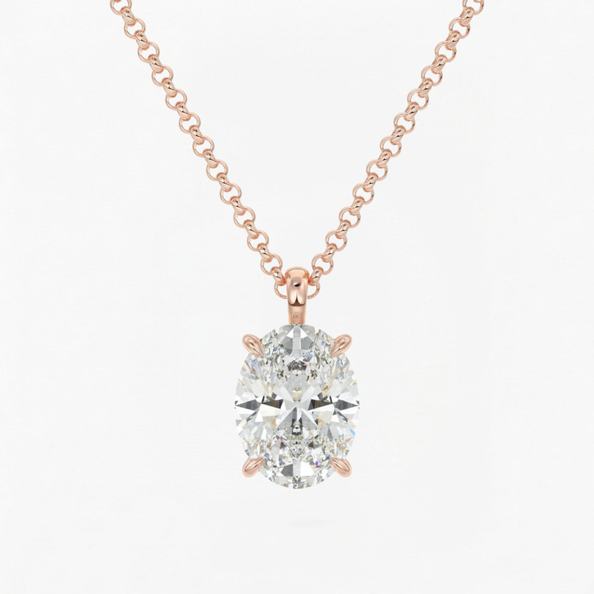 Classic Simple Oval Diamond Solitaire Necklace