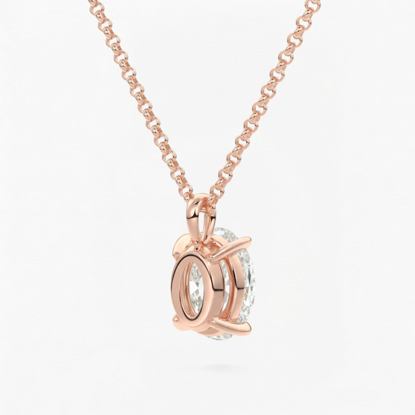 Classic Simple Oval Diamond Solitaire Necklace