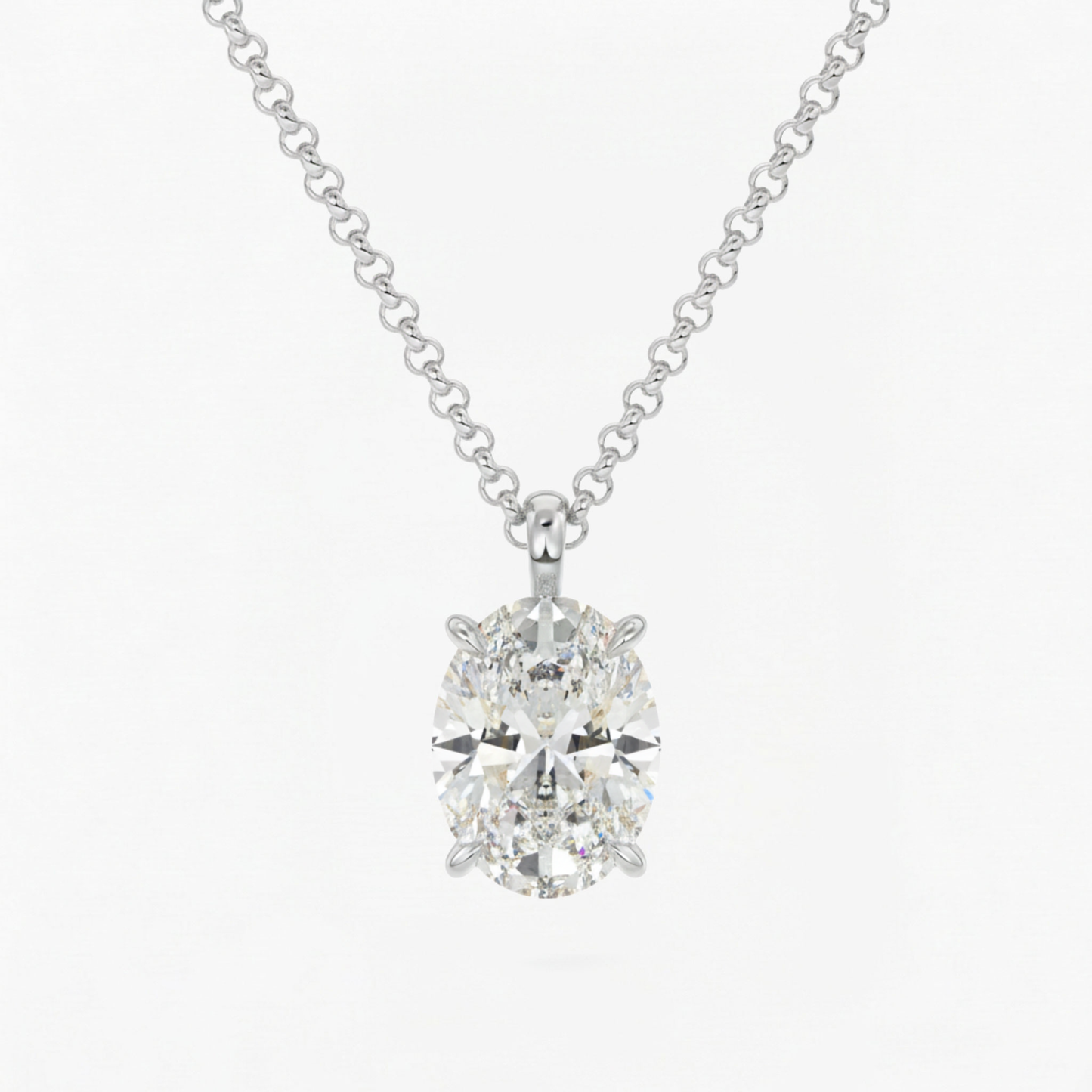 Classic Simple Oval Diamond Solitaire Necklace