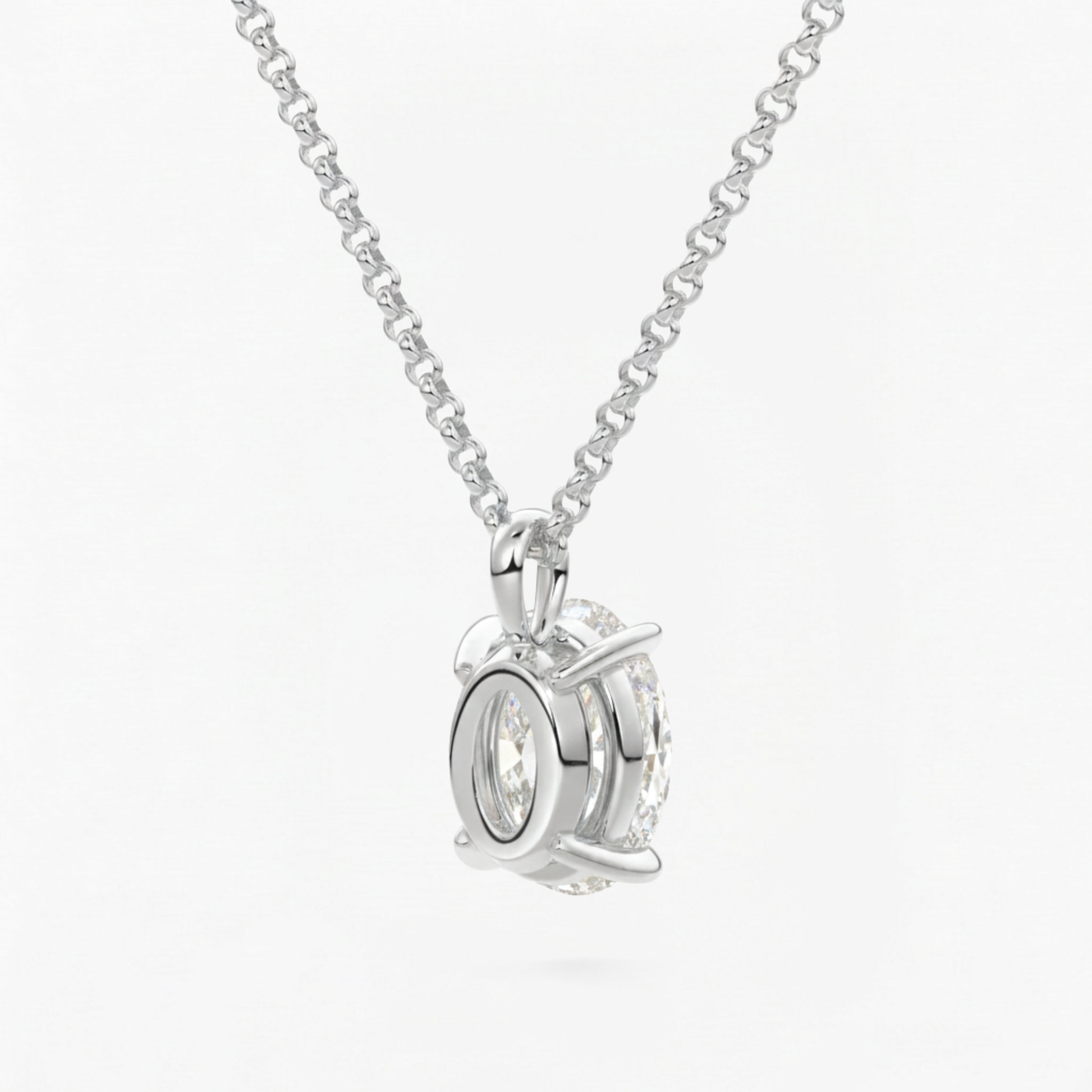Classic Simple Oval Diamond Solitaire Necklace