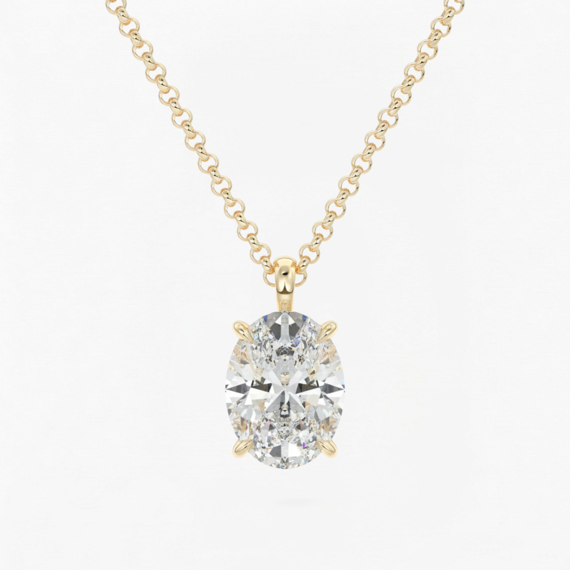 Classic Simple Oval Diamond Solitaire Necklace