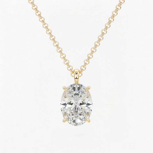 Classic Simple Oval Diamond Solitaire Necklace