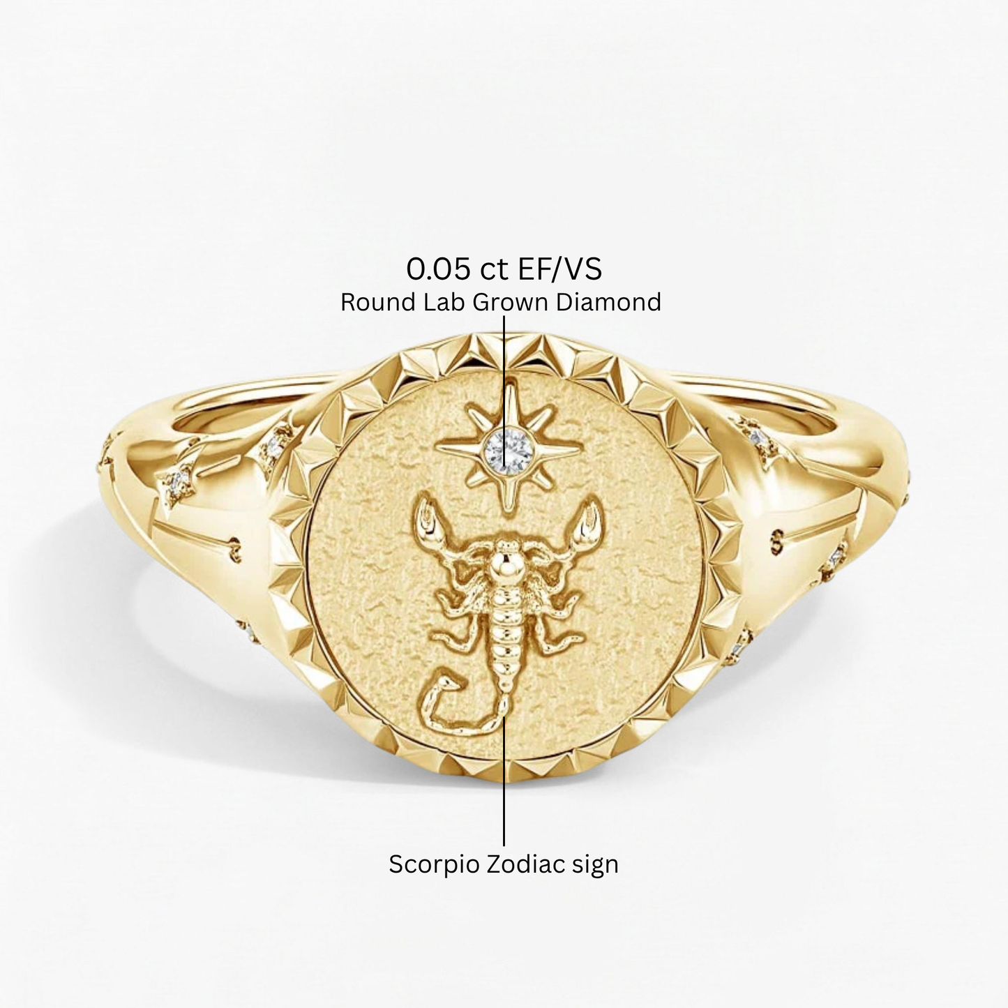 Scorpio Zodiac Icon Signet Diamond Ring