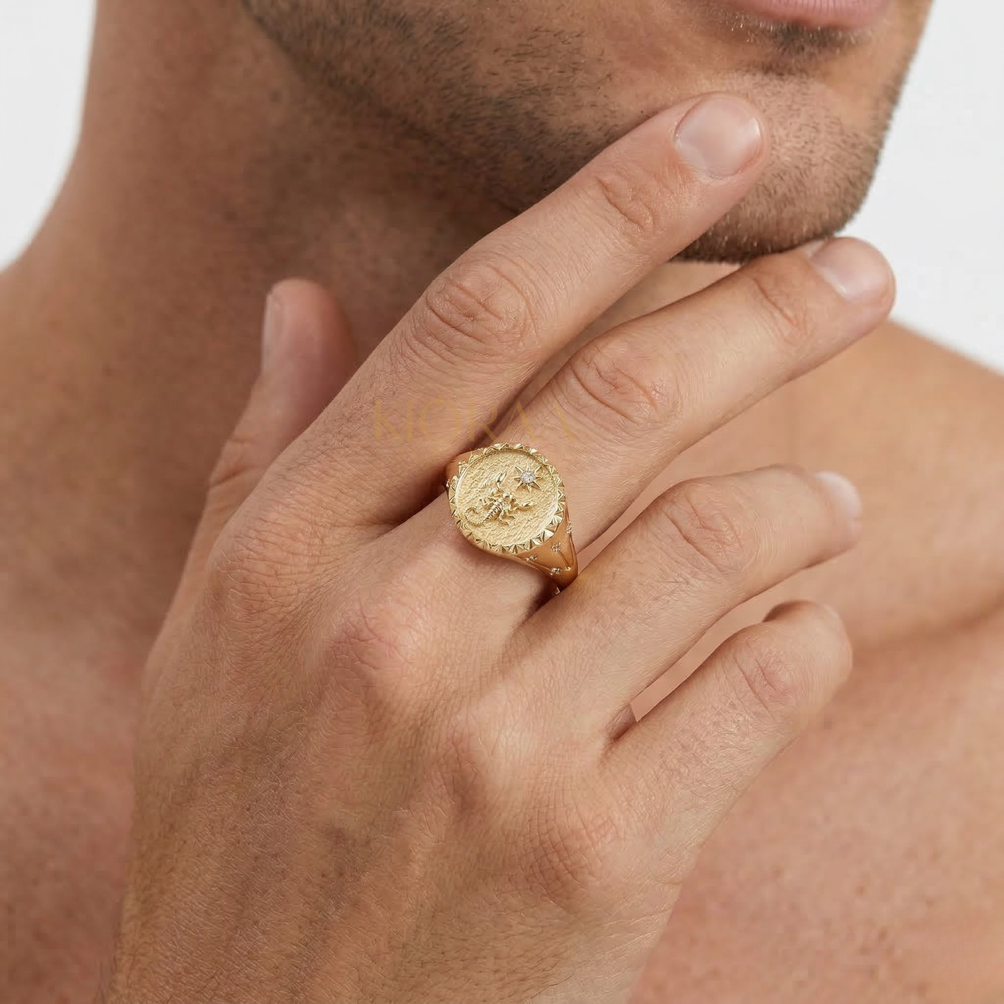 Scorpio Zodiac Icon Signet Diamond Ring