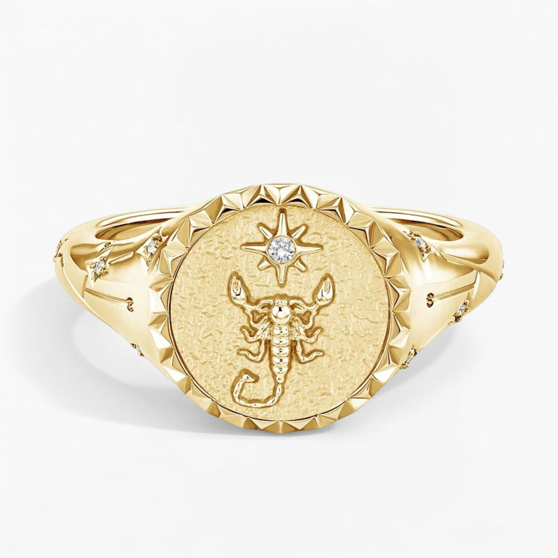 Scorpio Zodiac Icon Signet Diamond Ring