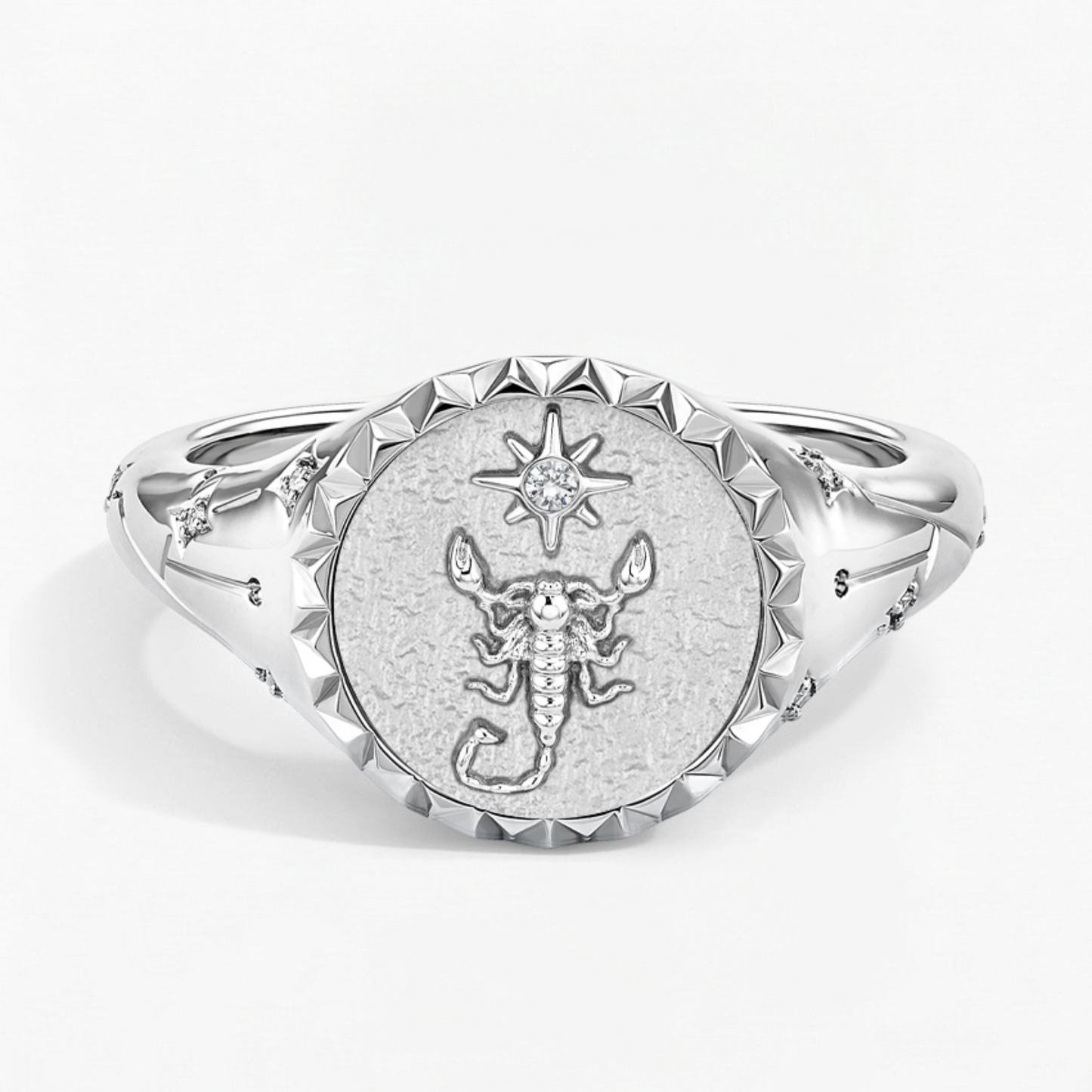Scorpio Zodiac Icon Signet Diamond Ring