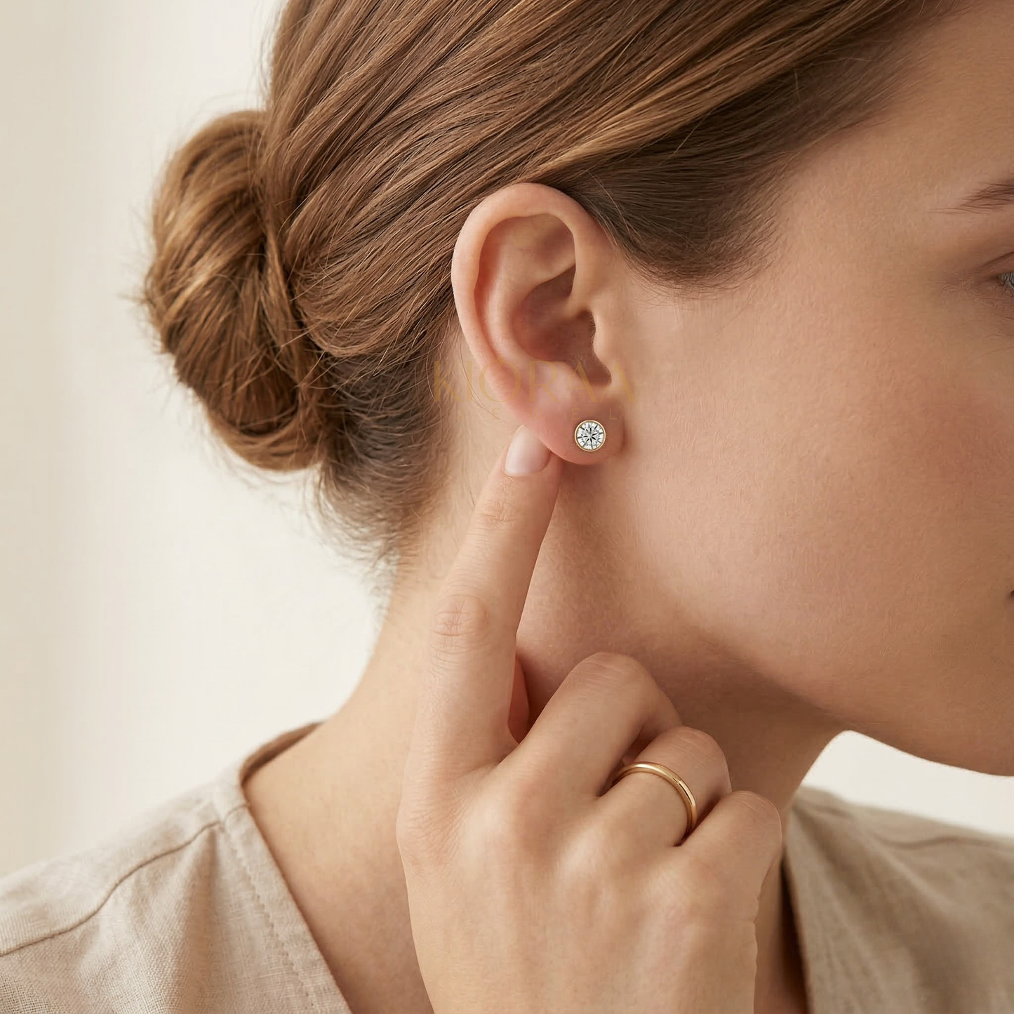 Round Diamond Bezel Set Studs