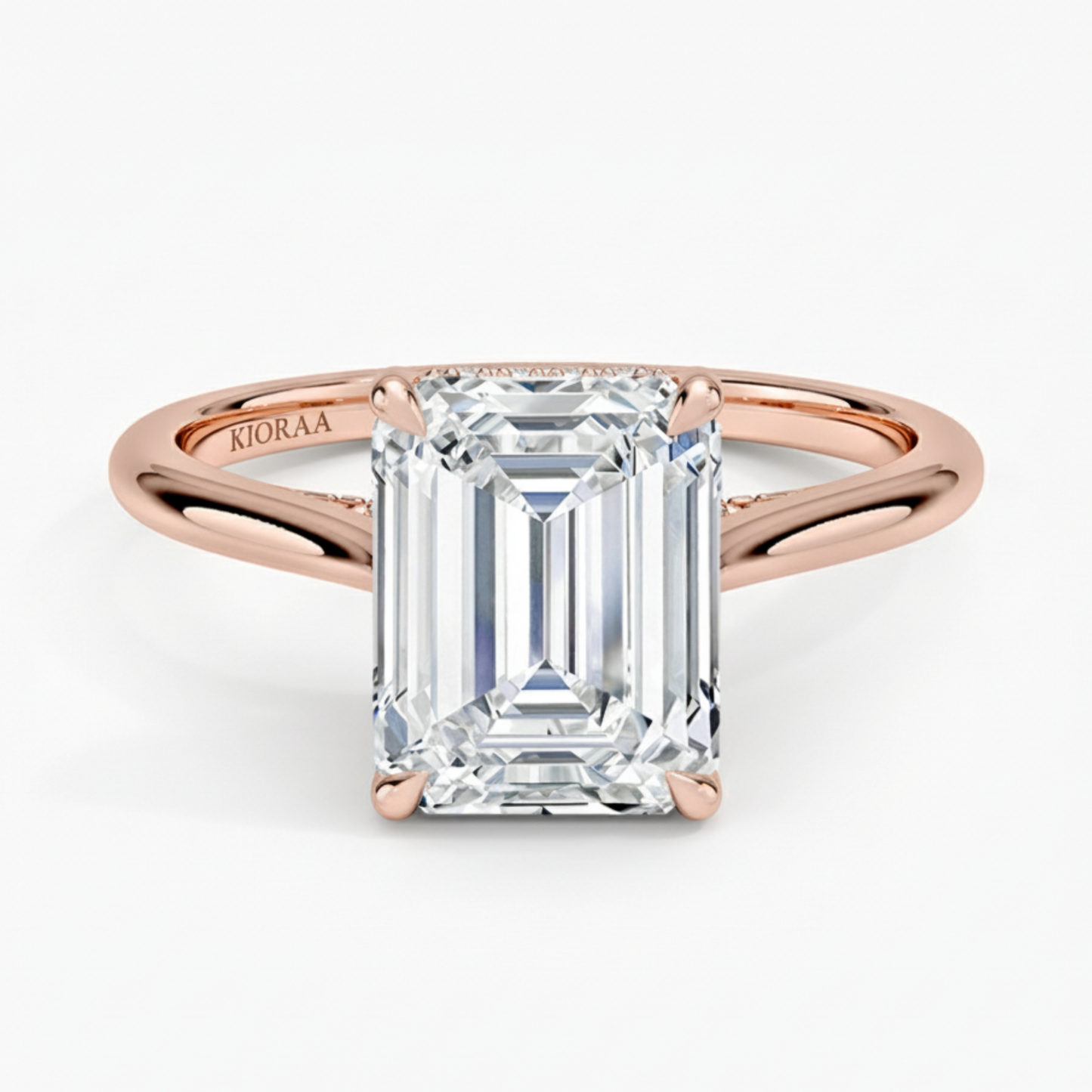 Emerald Diamond Hidden Halo Solitaire Engagement Ring