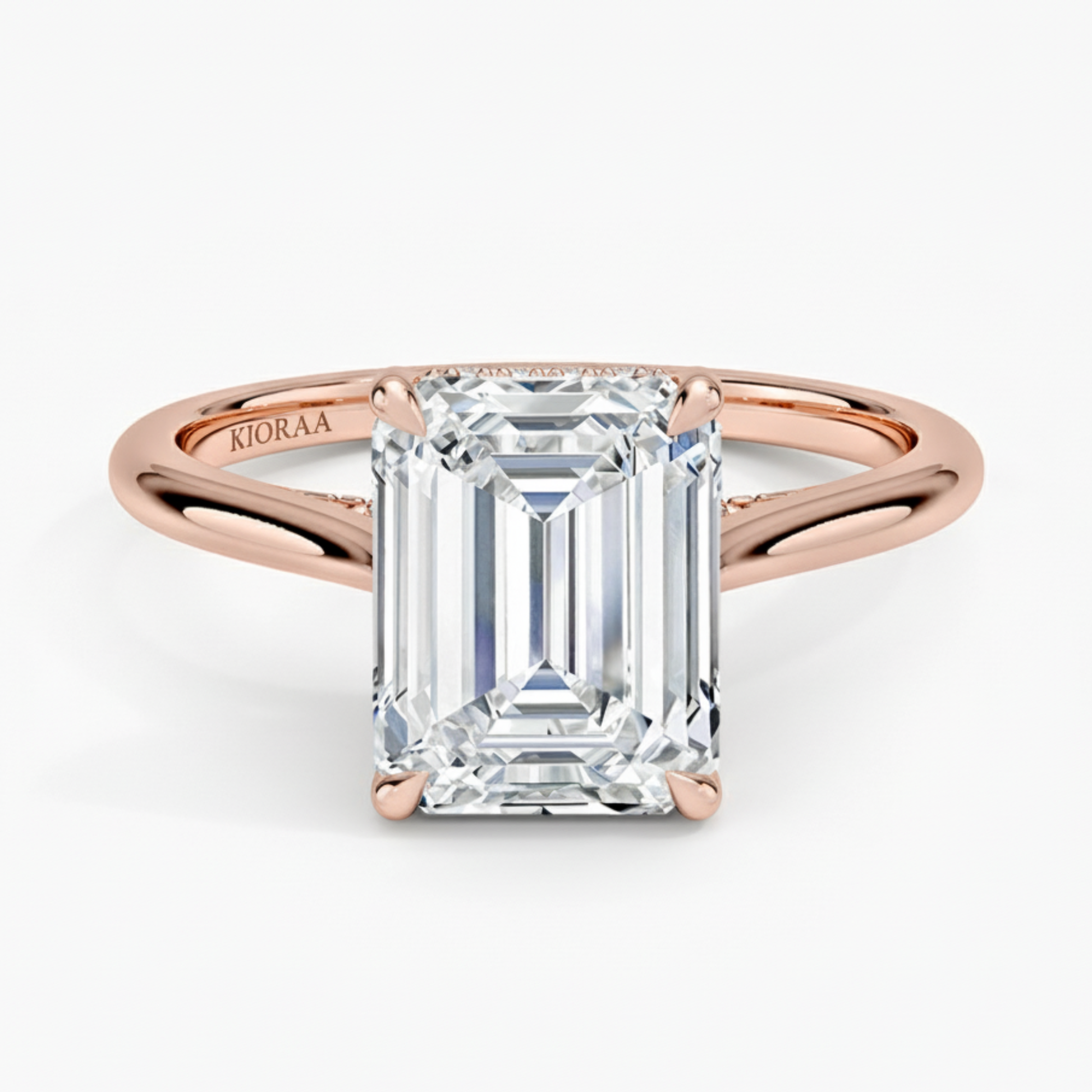 Emerald Diamond Hidden Halo Solitaire Engagement Ring