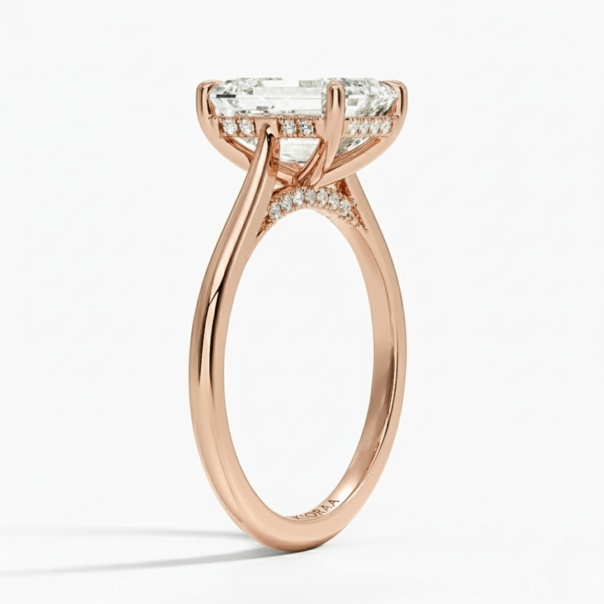 Emerald Diamond Hidden Halo Solitaire Engagement Ring
