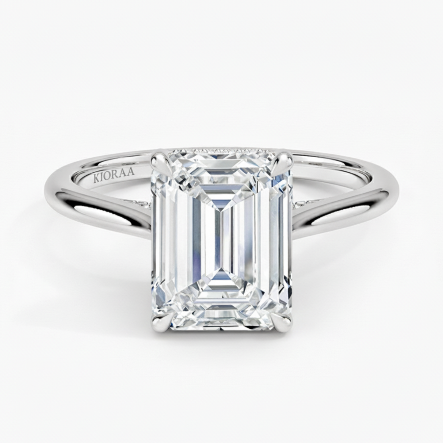 Emerald Diamond Hidden Halo Solitaire Engagement Ring