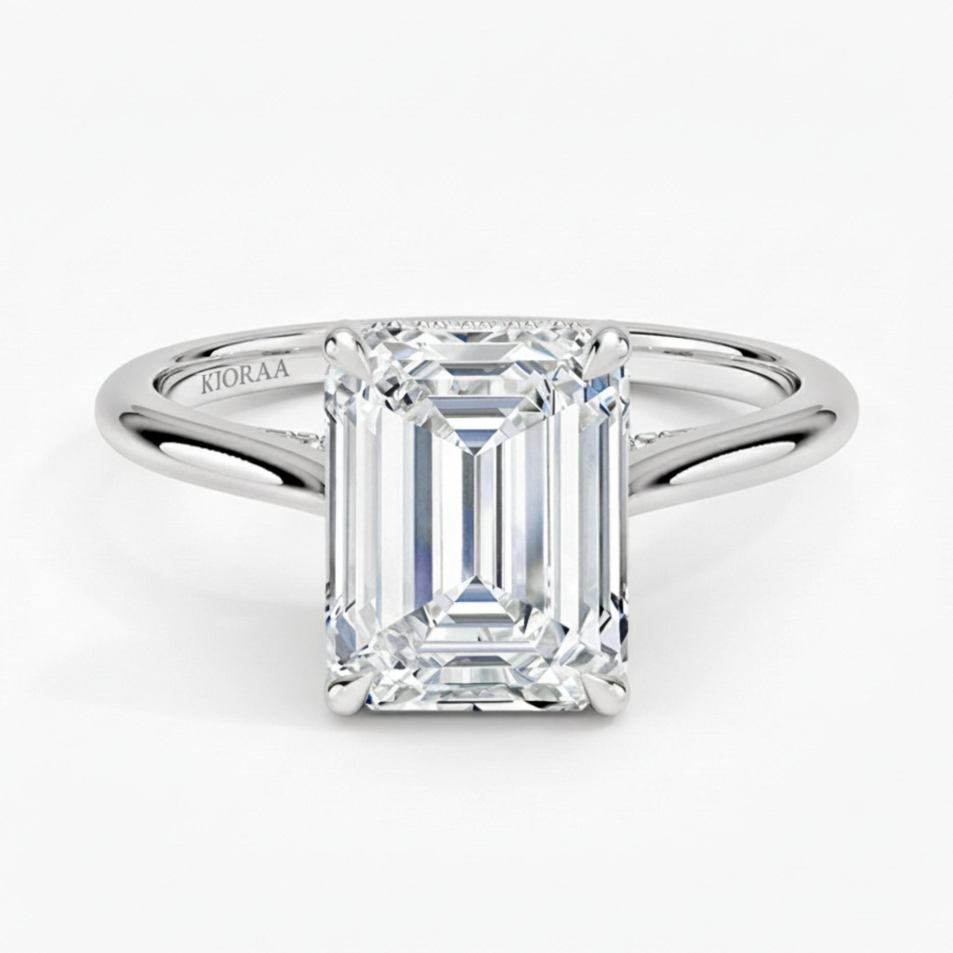 Emerald Diamond Hidden Halo Solitaire Engagement Ring
