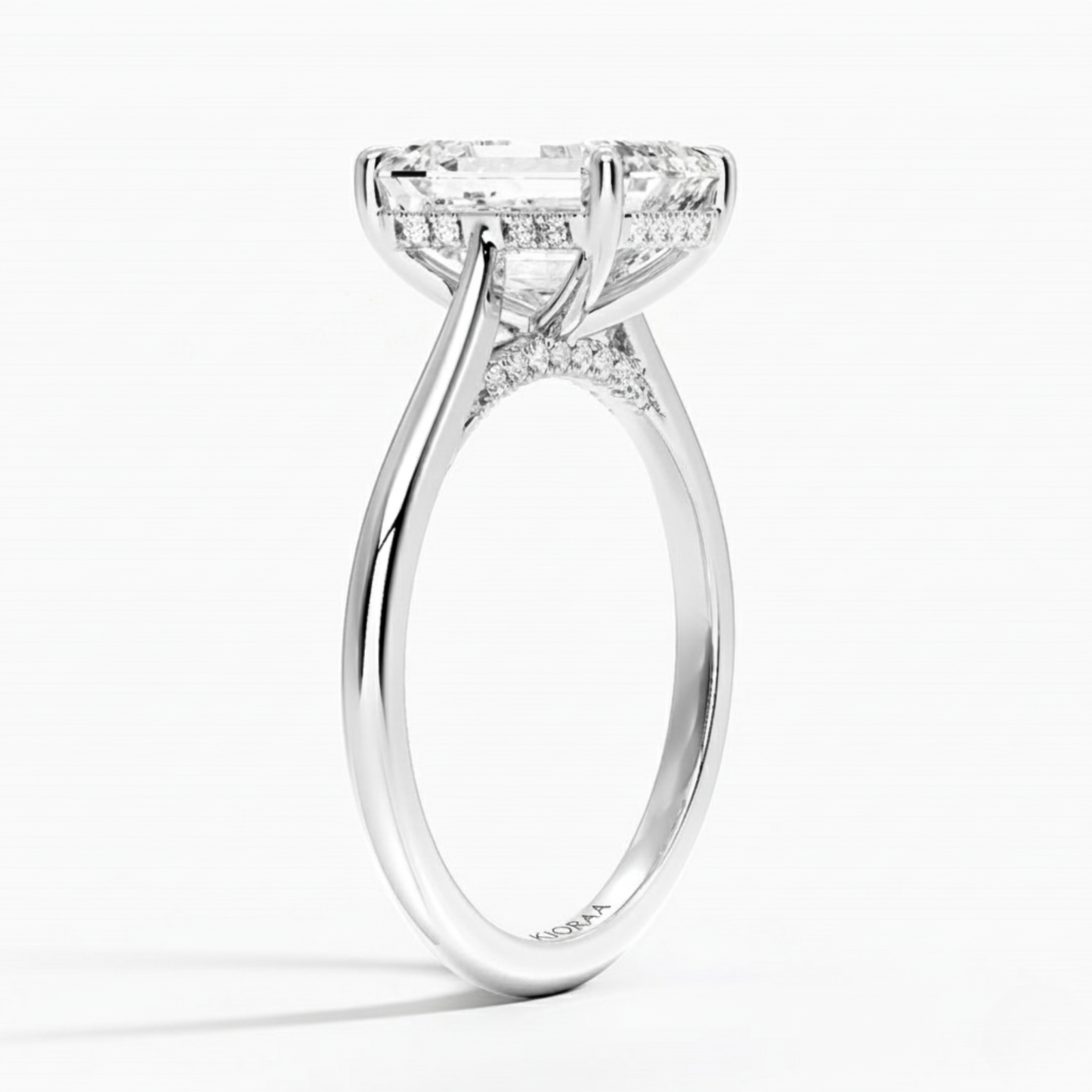 Emerald Diamond Hidden Halo Solitaire Engagement Ring