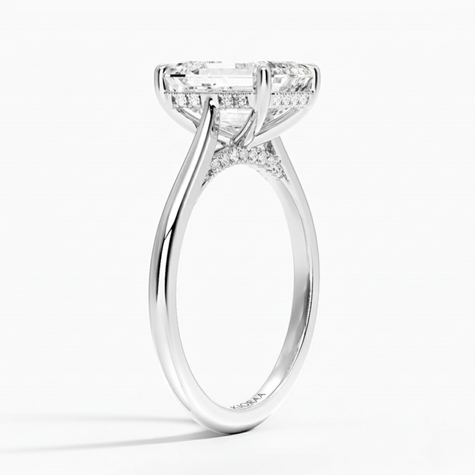 Emerald Diamond Hidden Halo Solitaire Engagement Ring