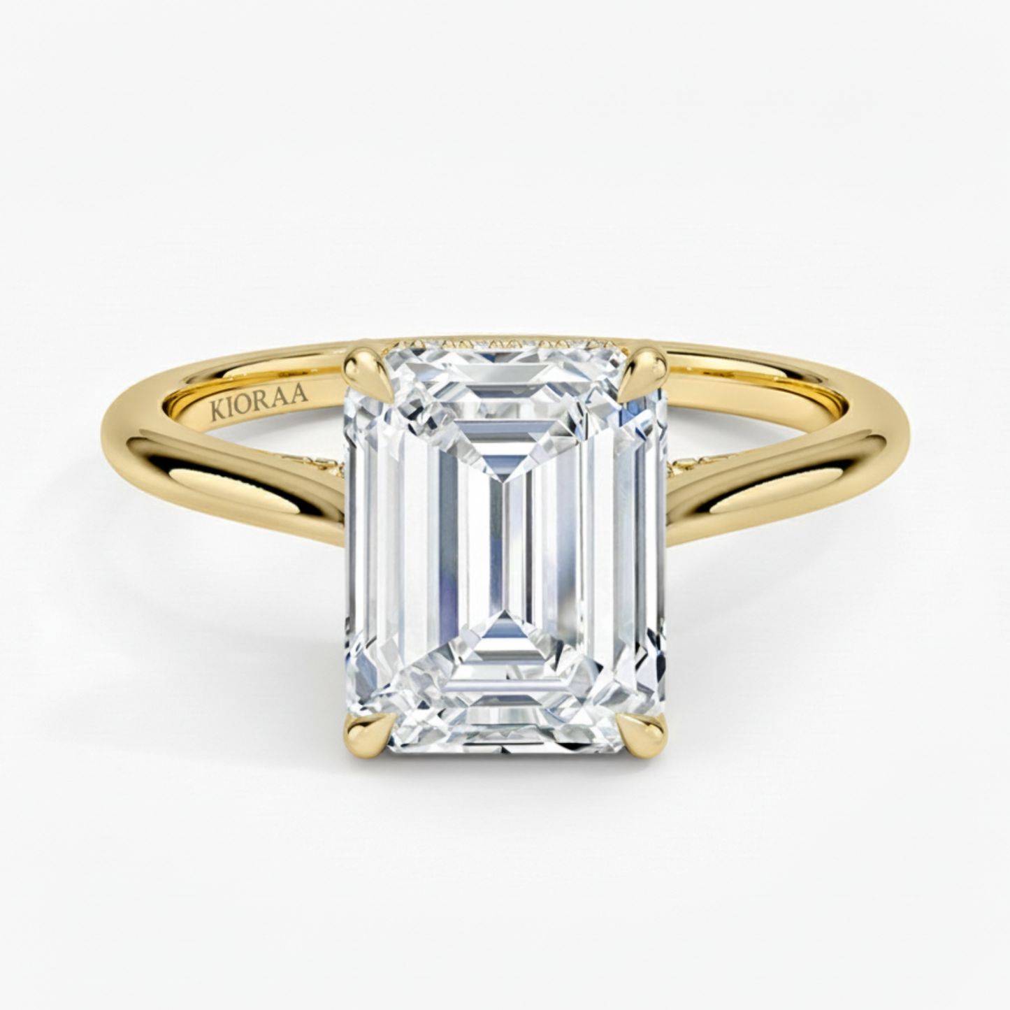 Emerald Diamond Hidden Halo Solitaire Engagement Ring