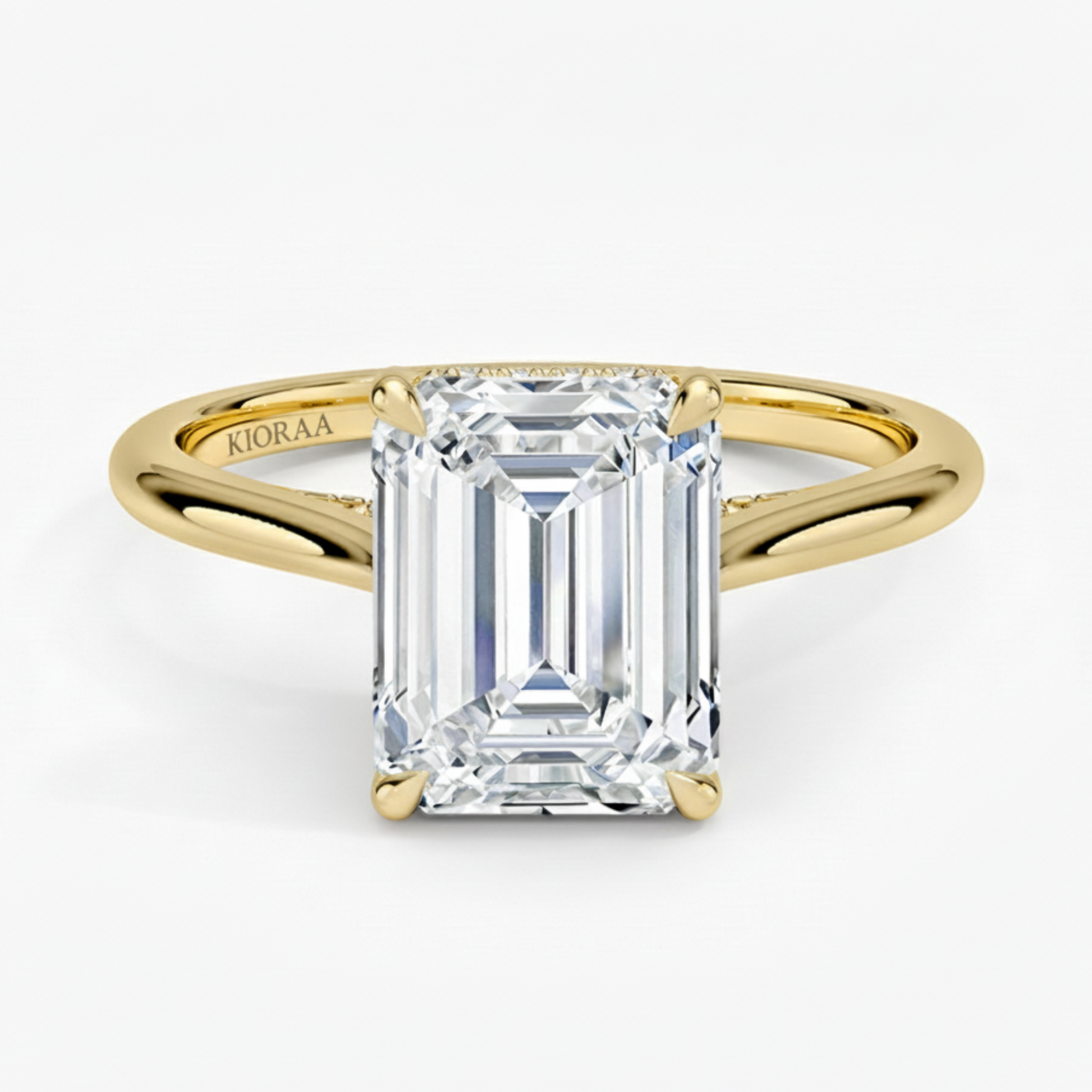Emerald Diamond Hidden Halo Solitaire Engagement Ring