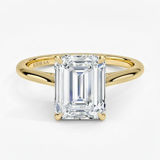 Emerald Diamond Hidden Halo Solitaire Engagement Ring