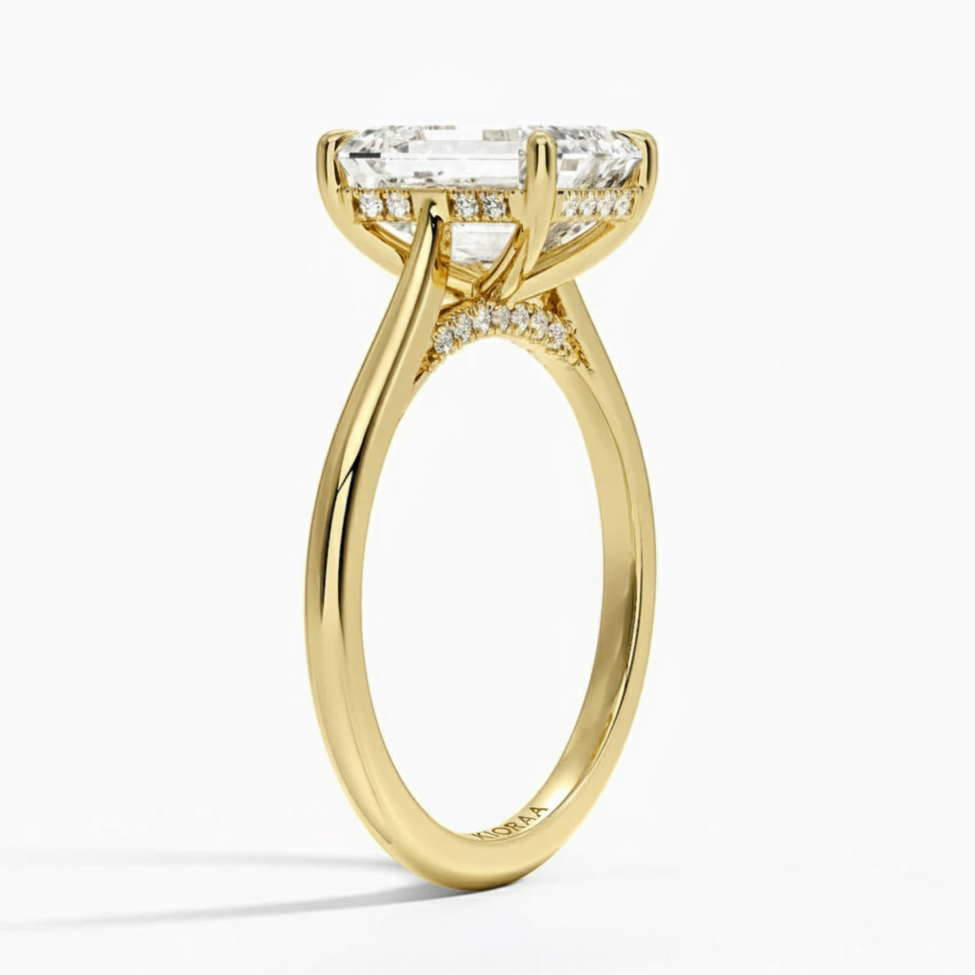 Emerald Diamond Hidden Halo Solitaire Engagement Ring