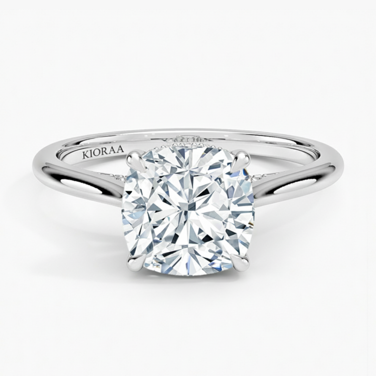 Cushion  Diamond Hidden Halo Solitaire Engagement Ring