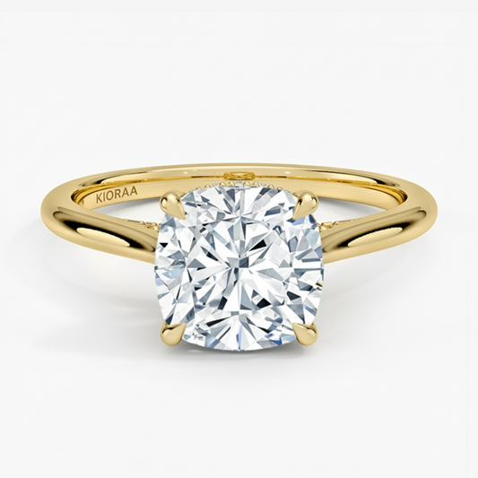 Cushion  Diamond Hidden Halo Solitaire Engagement Ring