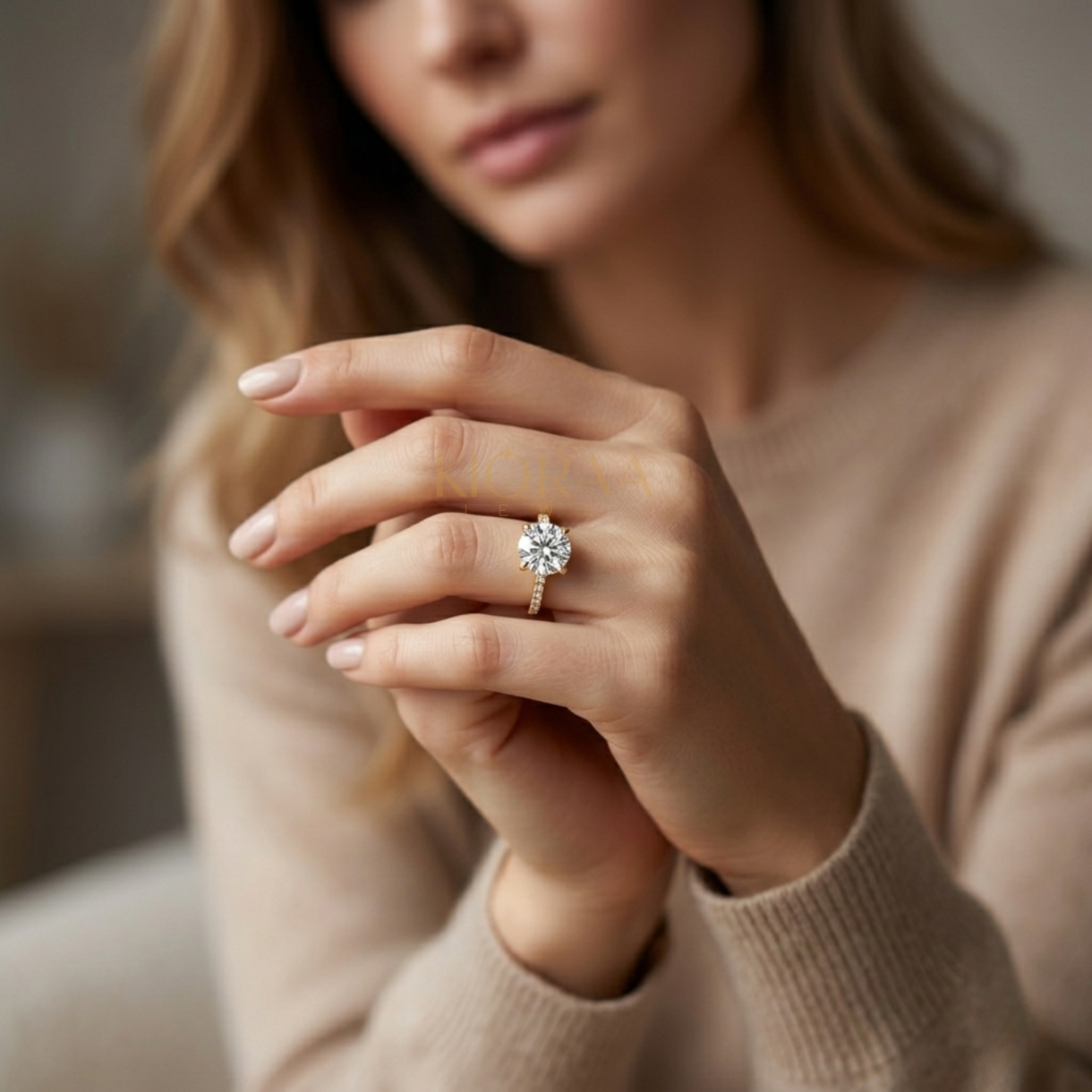Round Cut Hidden Halo Solitaire Engagement Ring
