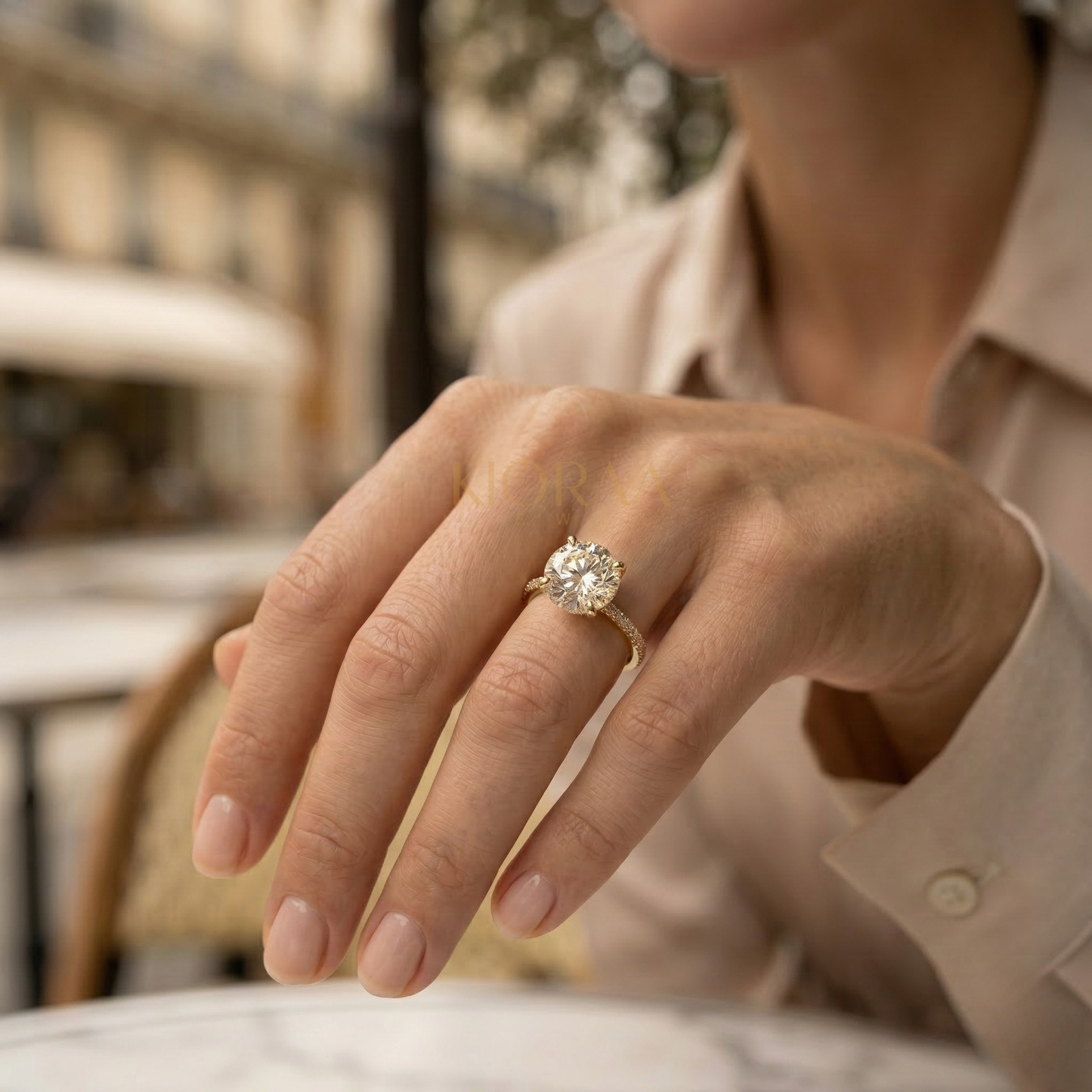 Partial Coverage Round Diamond Engagement  Ring