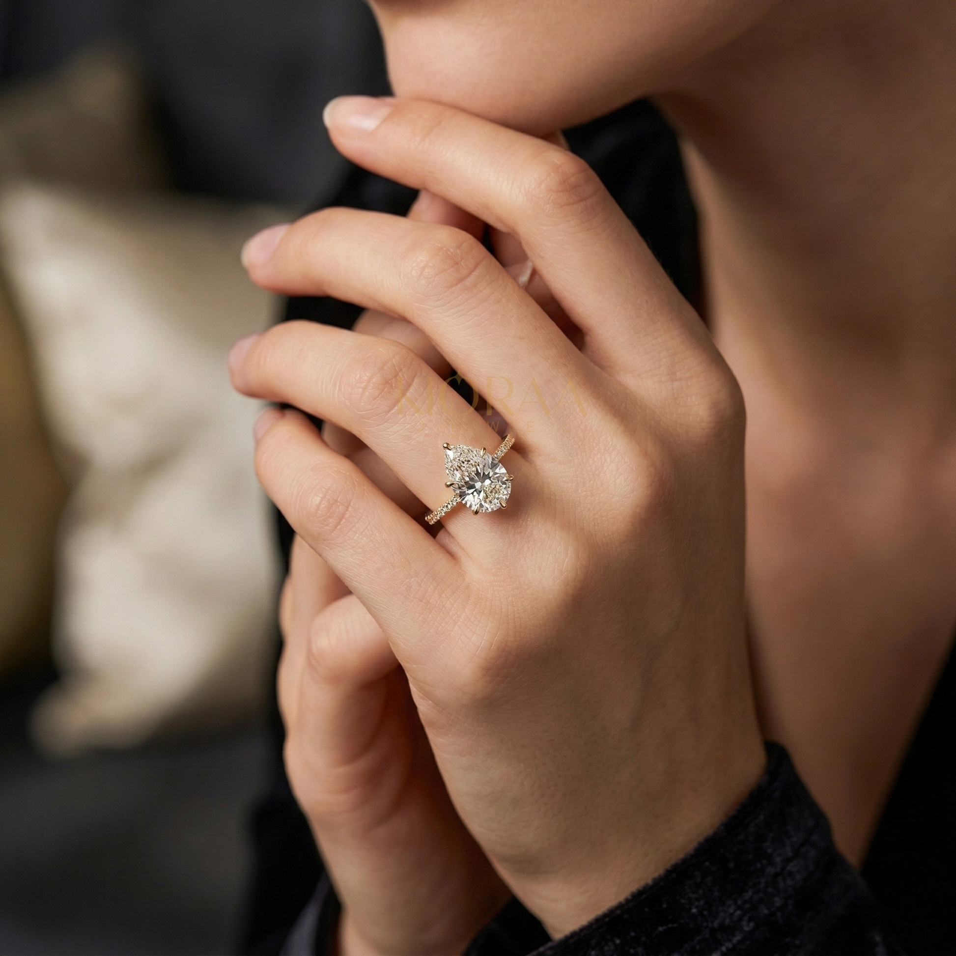 Partial Coverage Pear Diamond Engagement  Ring