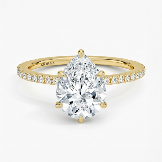 Partial Coverage Pear Diamond Engagement  Ring