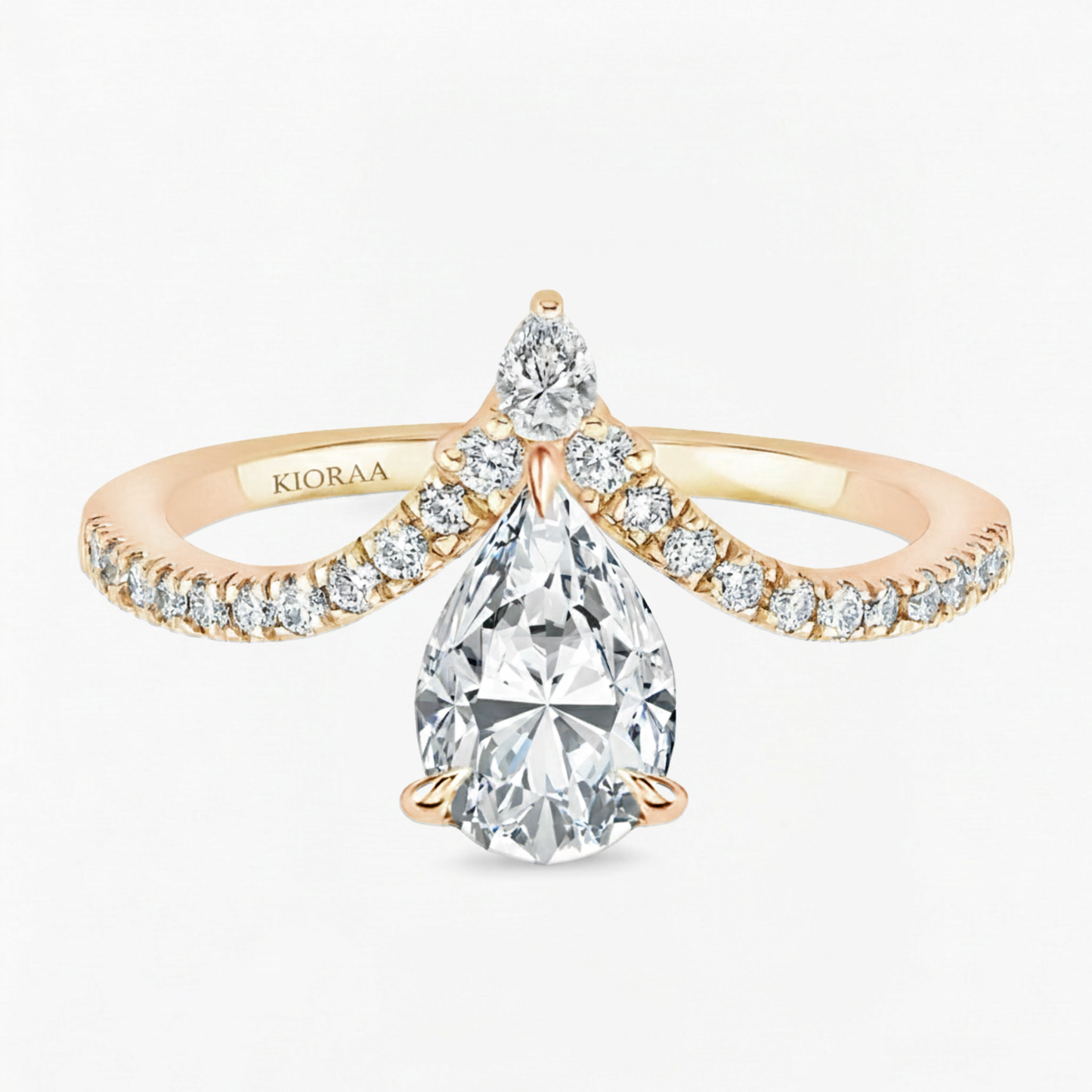 Pear Shape Engagement Ring With Round Cut V Shaped Eternity Wedding Band